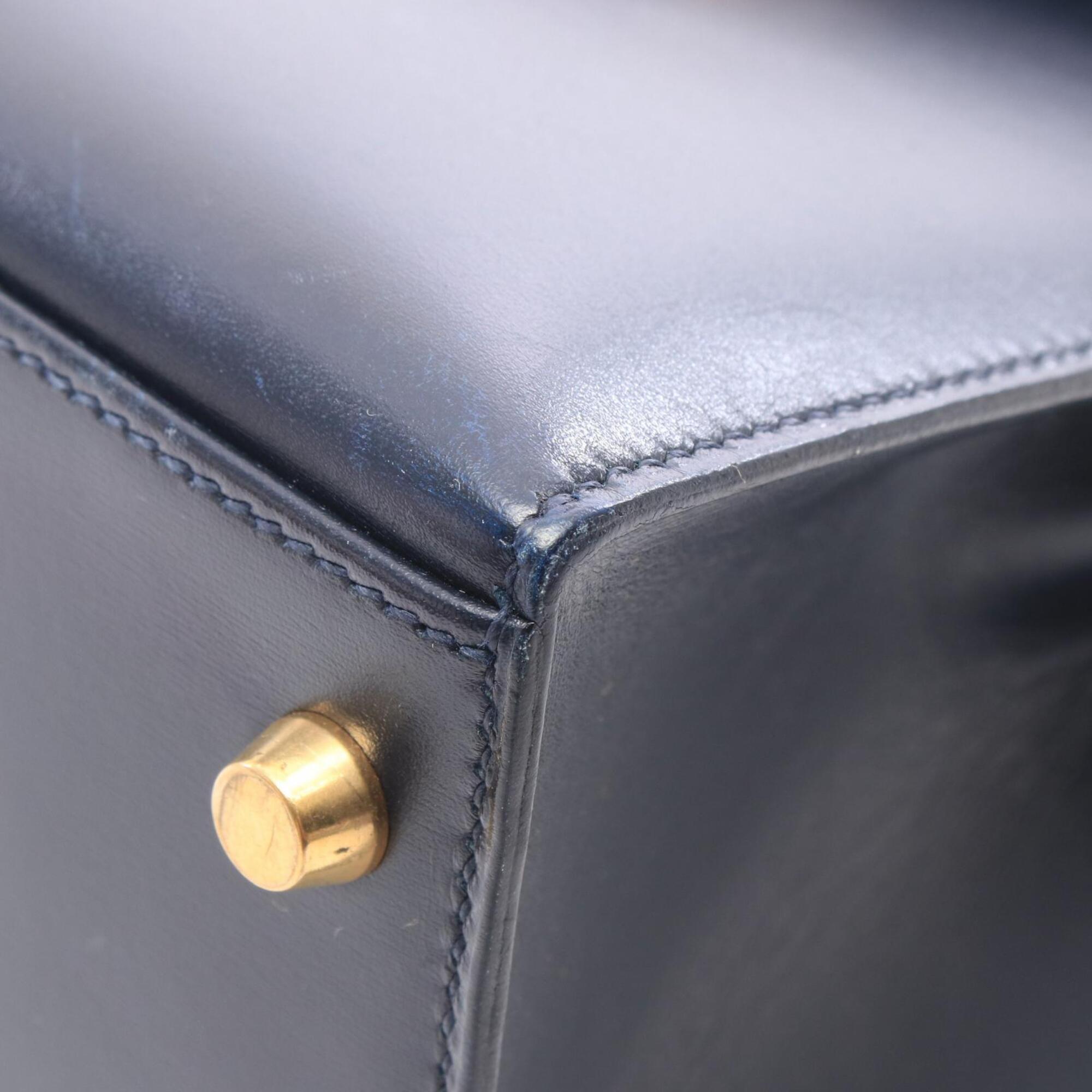 Hermes Blue Indigo Navy Box Calf Leather Handbag (Pre-Owned)