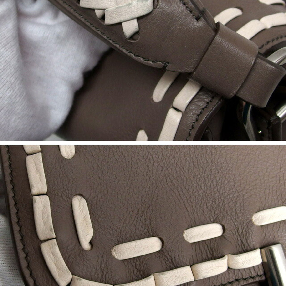 Tod's Gray Beige Grayish Leather Handbag Shoulder Bag (Pre-Owned)