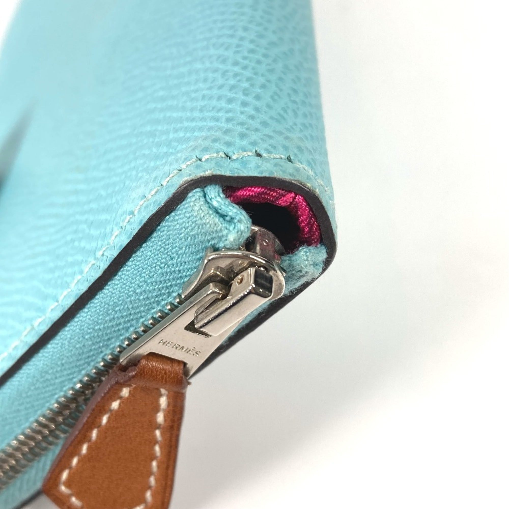 Hermes Blue Pink Epsom Leather Chain/Shoulder Wallet (Pre-Owned)