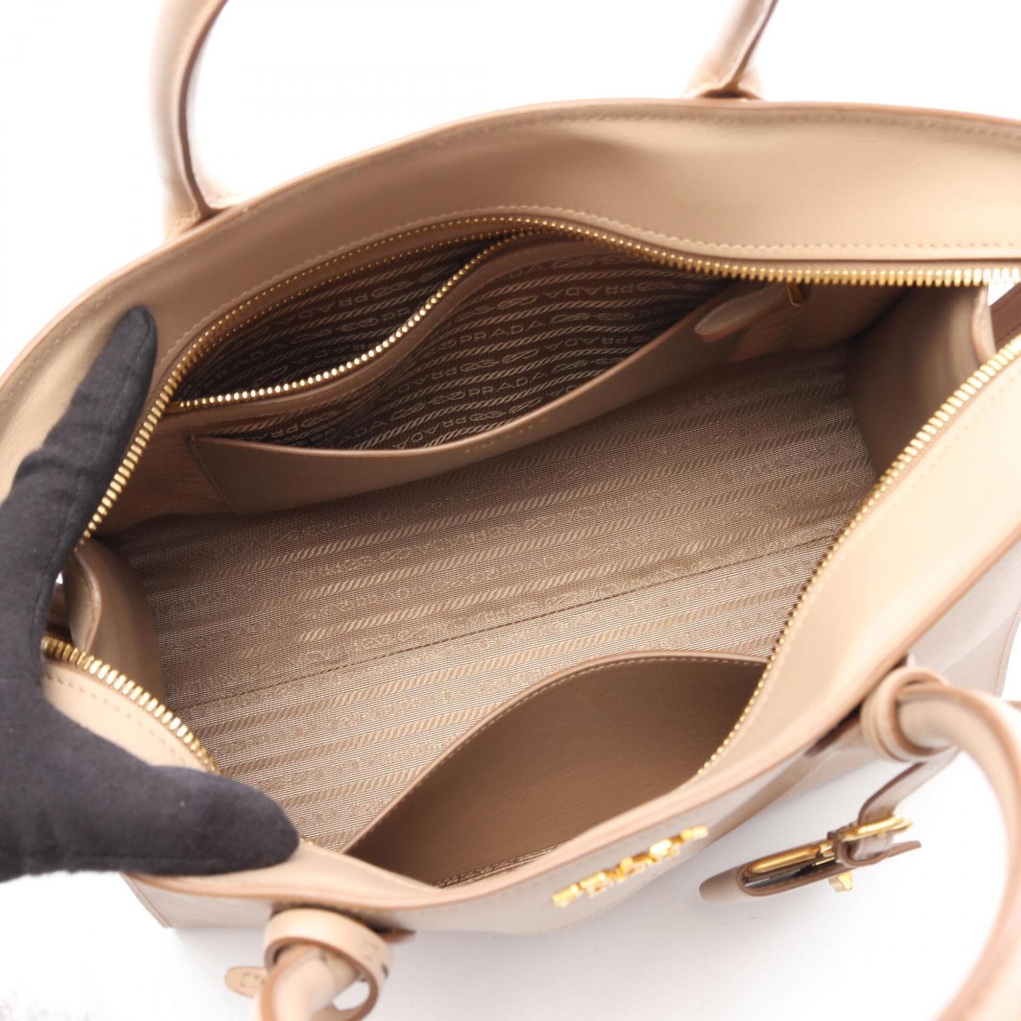 Prada Saffiano Beige Leather Handbag (Pre-Owned)