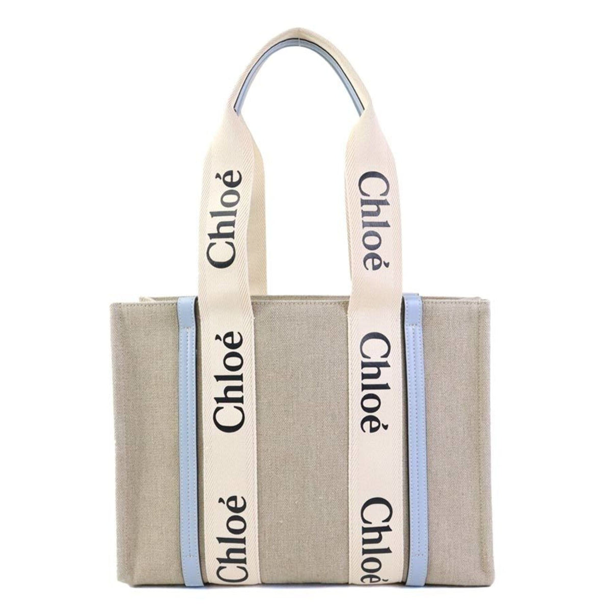 Chloé Beige Light Blue Canvas Leather Tote Bag (Pre-Owned)