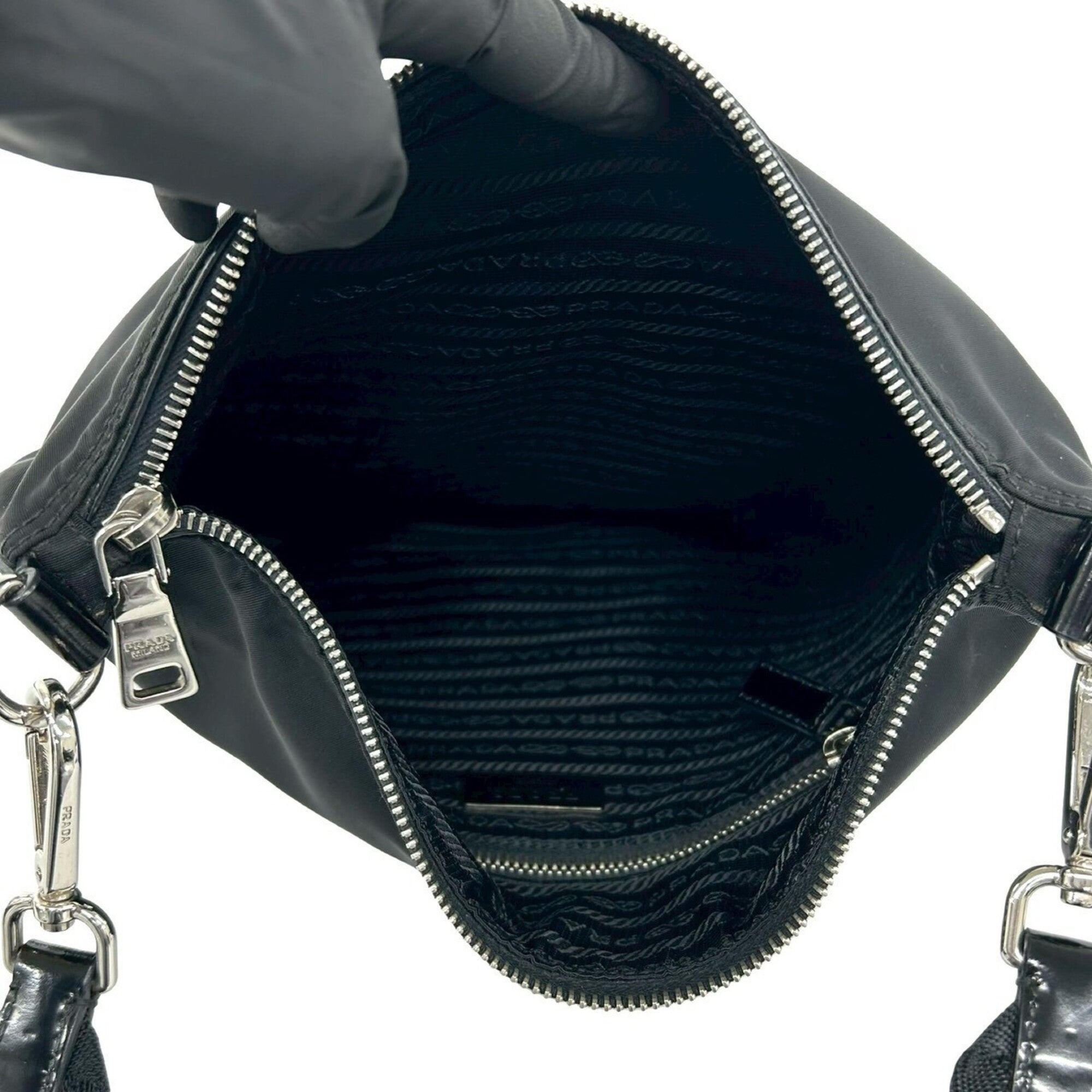 Prada Black Nylon Patent Leather Pochette Shoulder Bag (Pre-Owned)