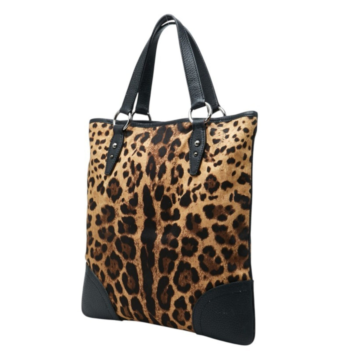 Dolce & Gabbana Beige Black Leather Canvas Tote Bag (Pre-Owned)