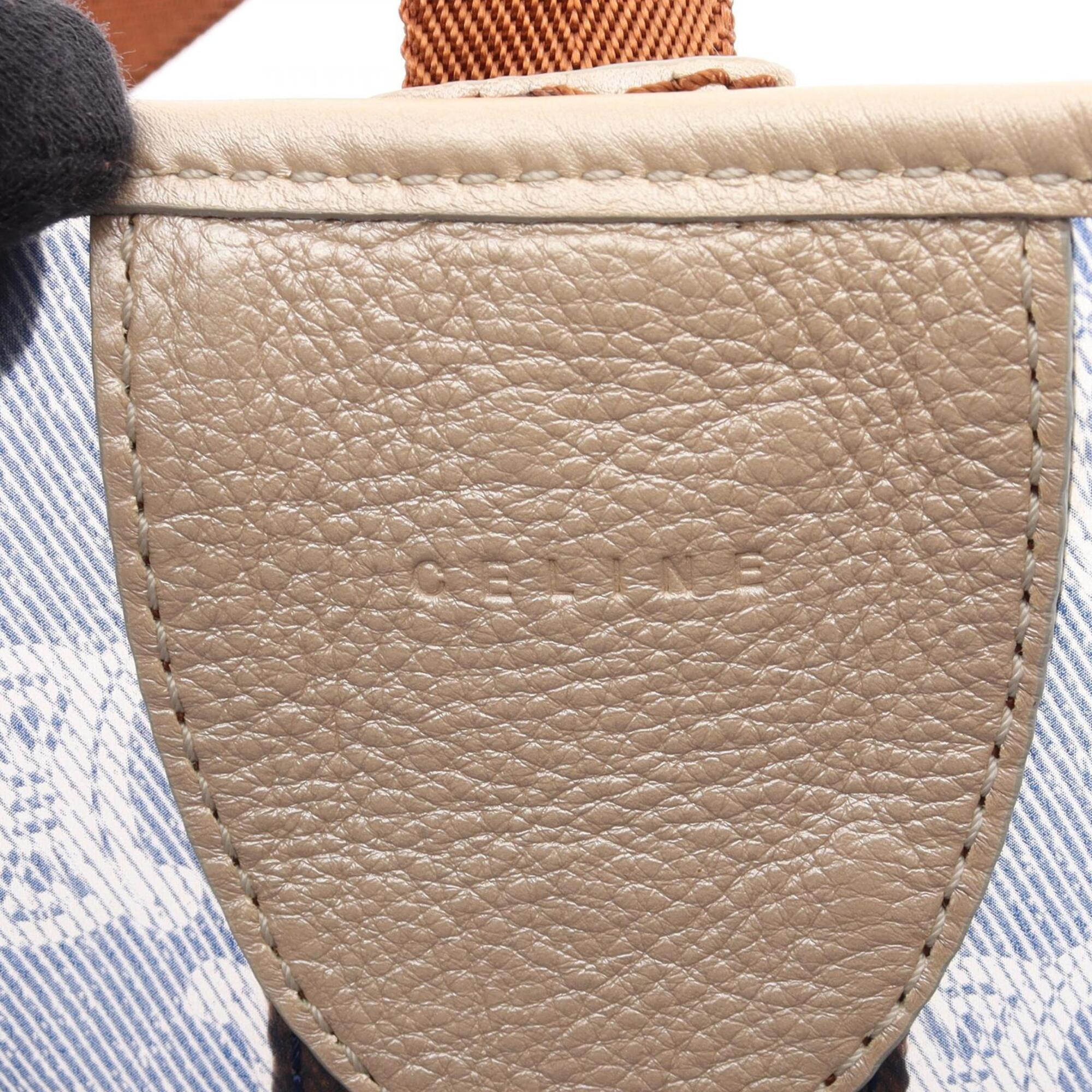 Celine Brown Navy Vinyl Leather Handbag Tote Bag (Pre-Owned)