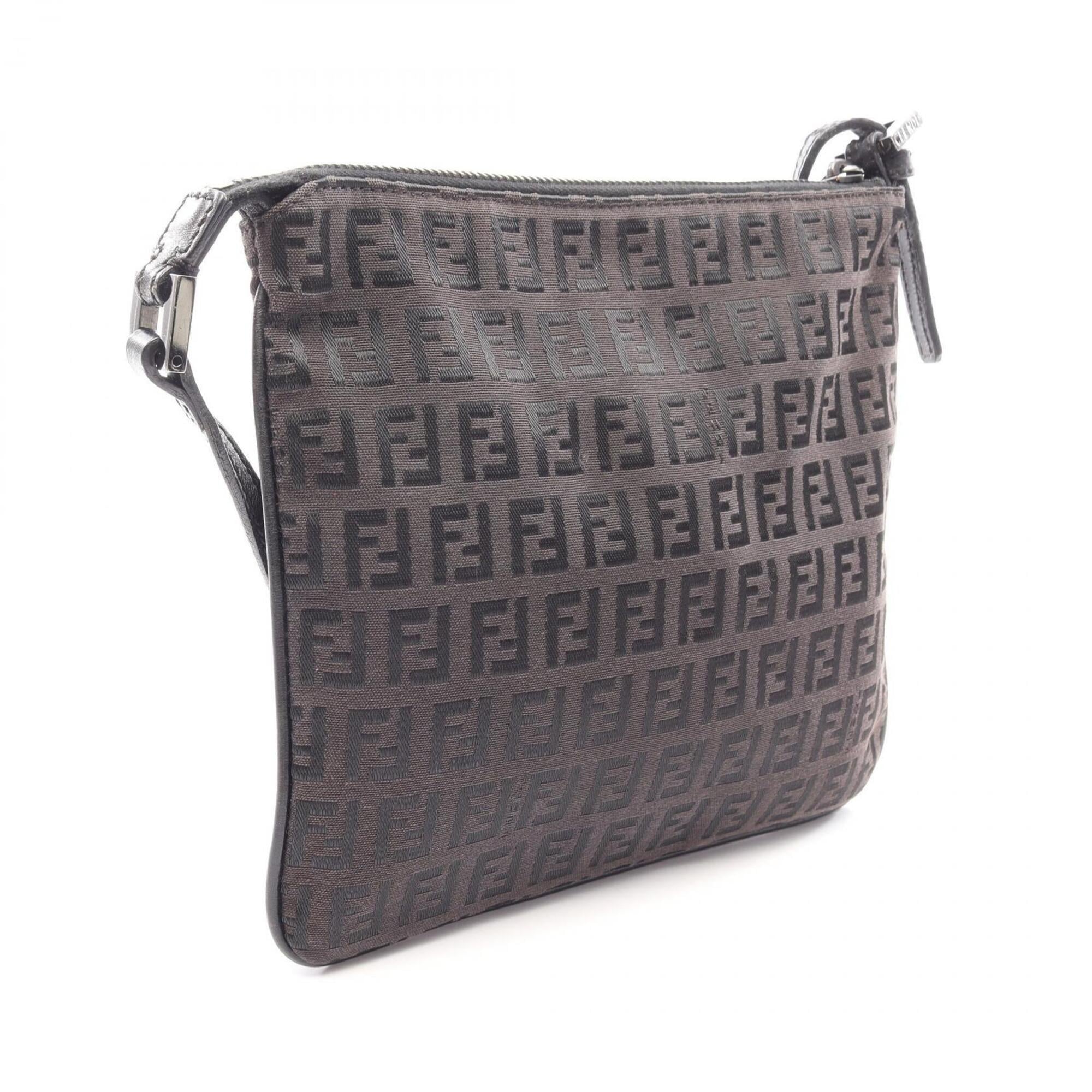 Fendi Black Brown Canvas Leather Handbag Shoulder Bag (Pre-Owned)