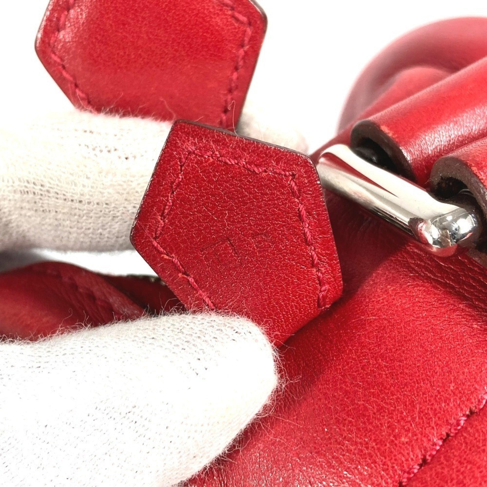 Hermes Red Color Leather Pochette Shoulder Bag (Pre-Owned)