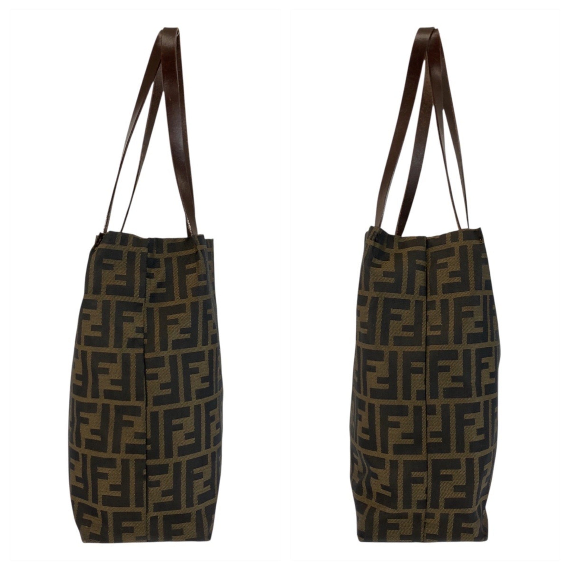 Fendi Brown Canvas Leather Shoulder Bag Tote Bag (Pre-Owned)