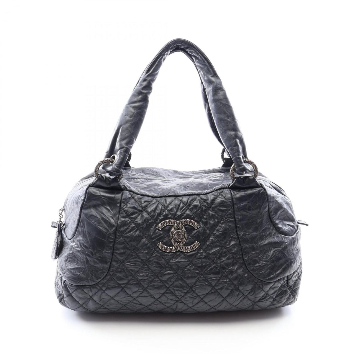 Chanel Black Leather Boston Bag Handbag (Pre-Owned)