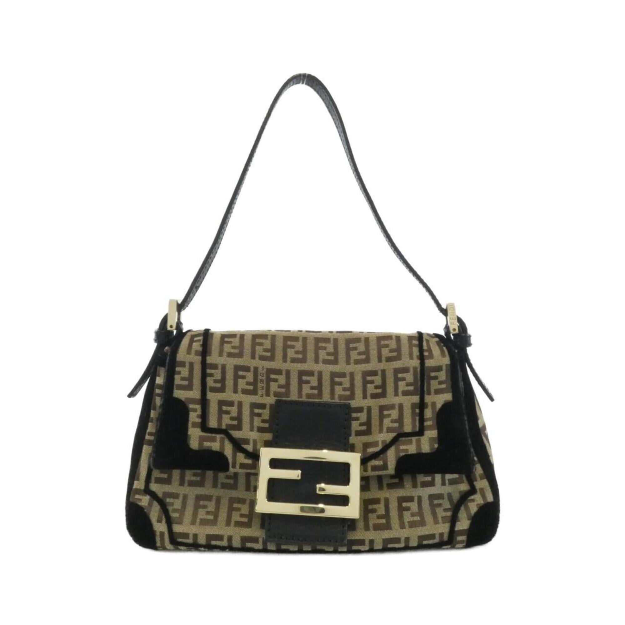 Fendi Black Brown Canvas Velvet Shoulder Bag (Pre-Owned)
