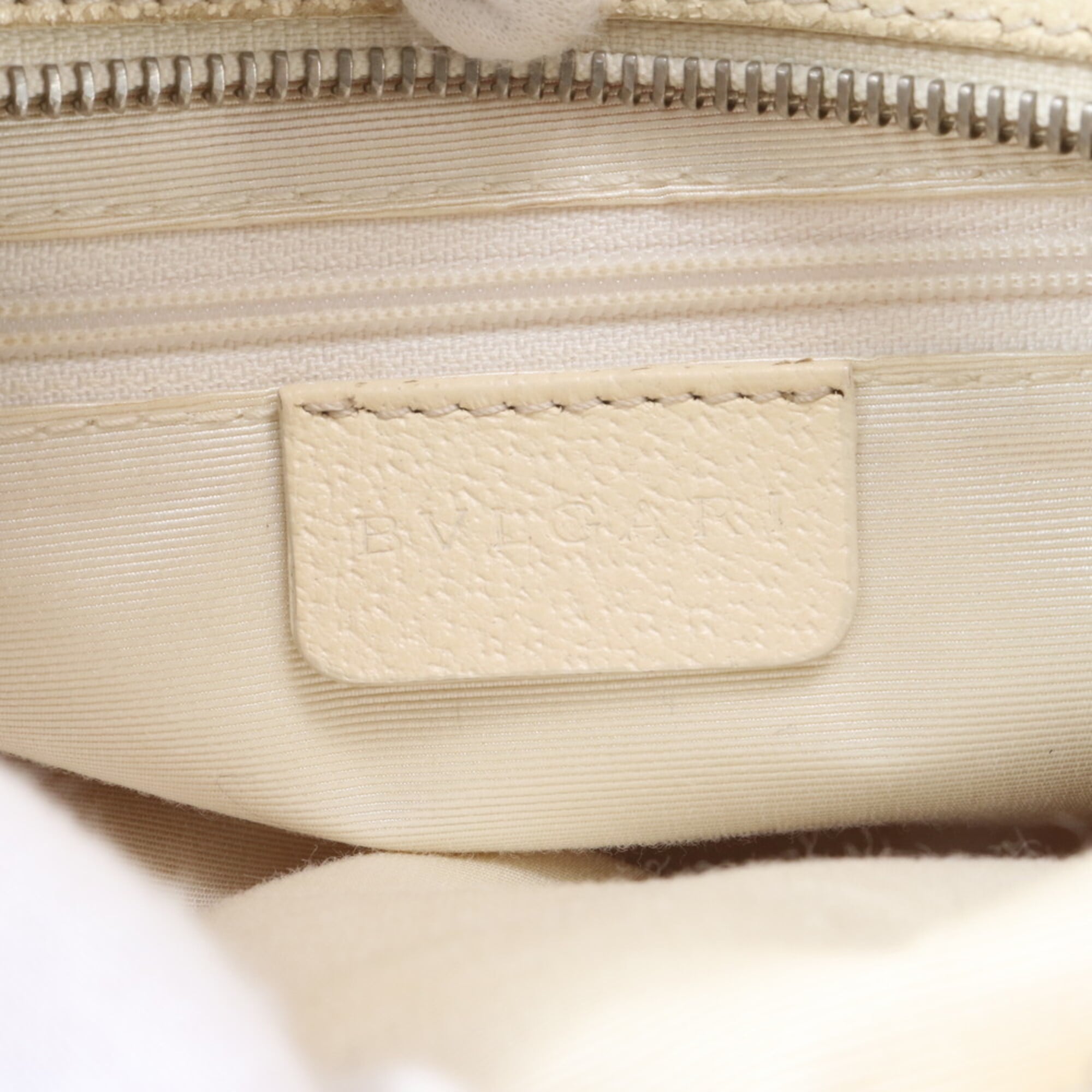 Bvlgari Logomania Beige Pink Canvas Leather Handbag (Pre-Owned)
