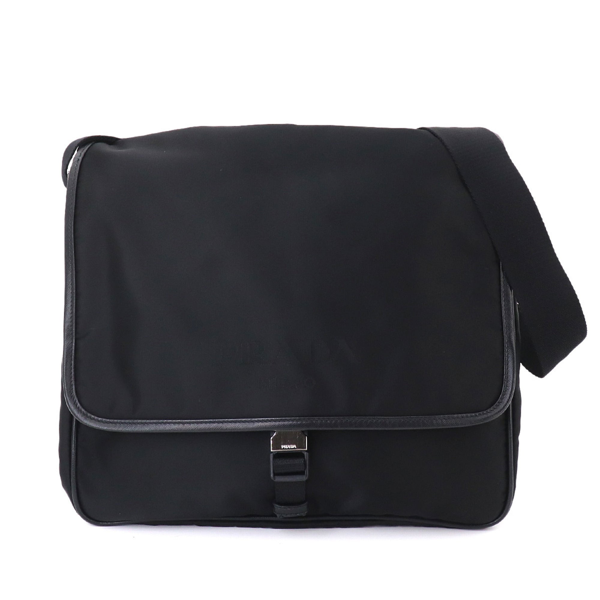 Prada Black Nylon Leather Handbag Messenger Bag Shoulder Bag (Pre-Owned)