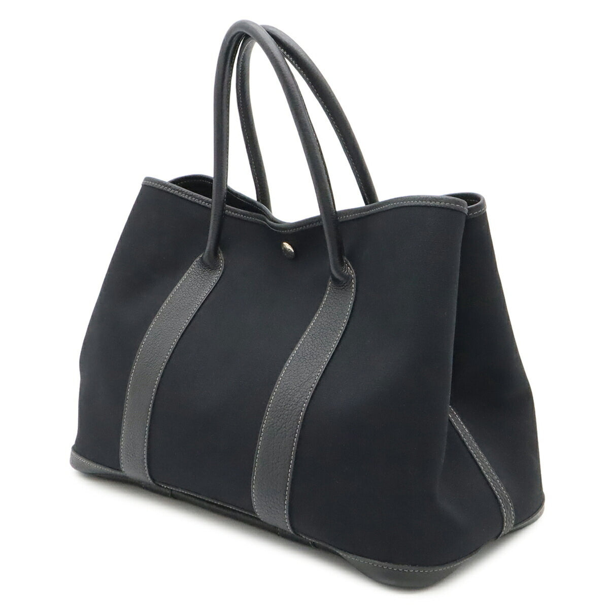 Hermes Garden Black Toile Officier Leather Handbag Shoulder Bag Tote Bag (Pre-Owned)