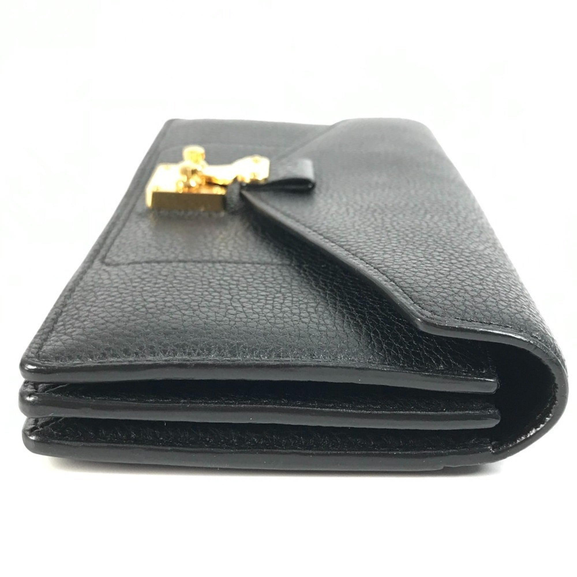 Louis Vuitton Black Leather Long Wallet (Tri-Fold) (Pre-Owned)