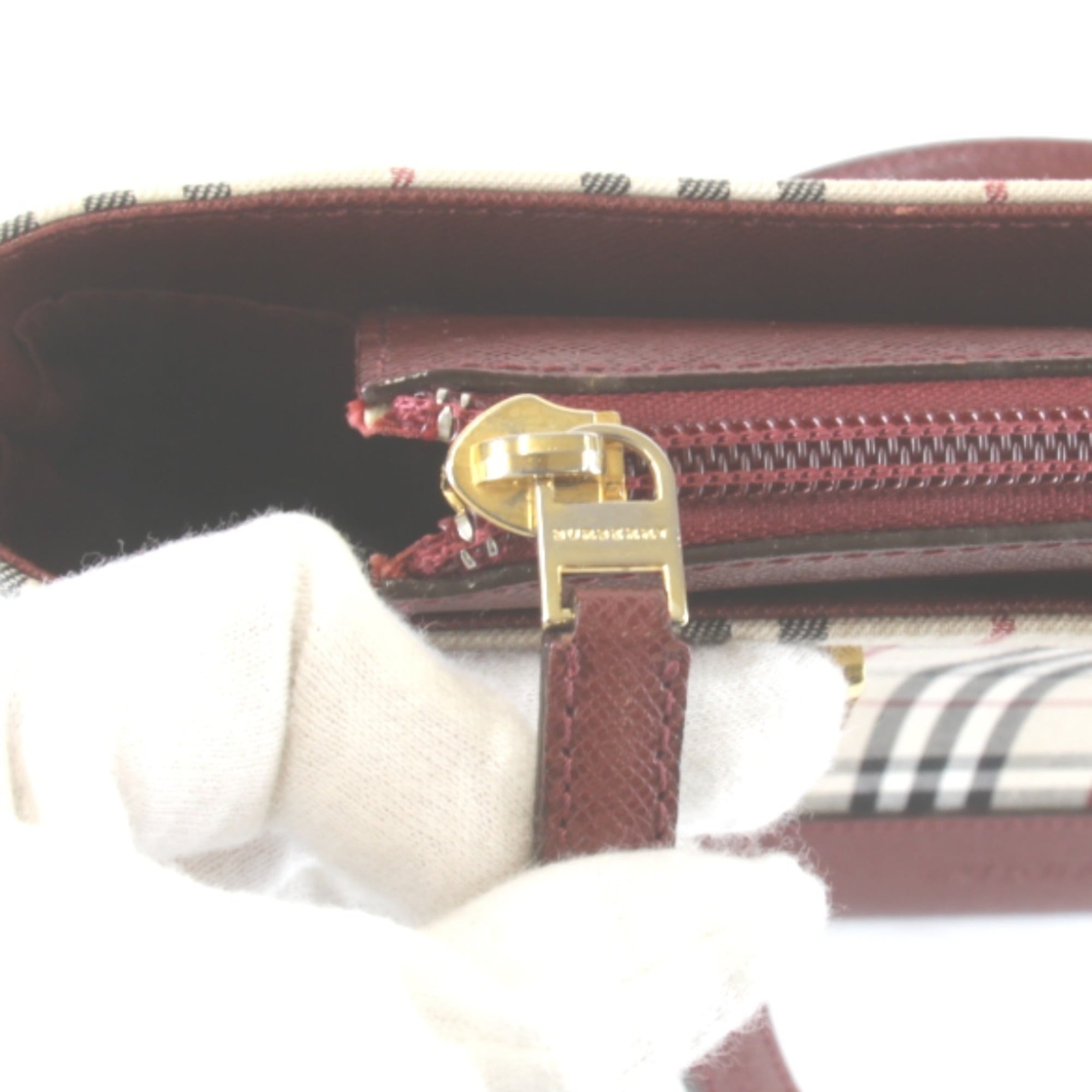 Burberry Red Color Canvas Leather Handbag (Pre-Owned)