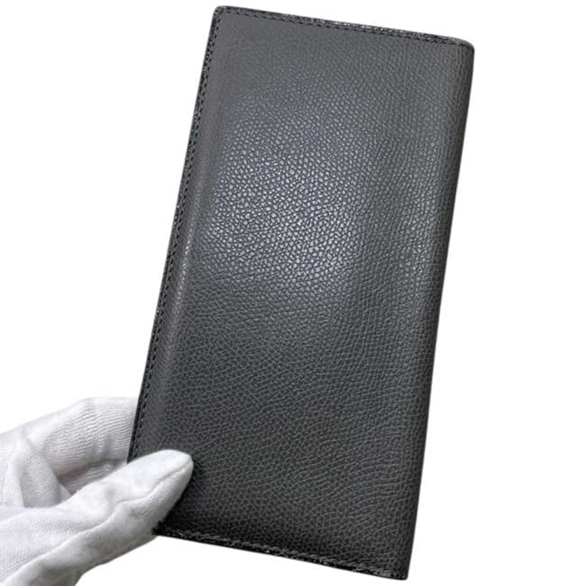 Valextra Gray Leather Long Wallet (Bi-Fold) (Pre-Owned)