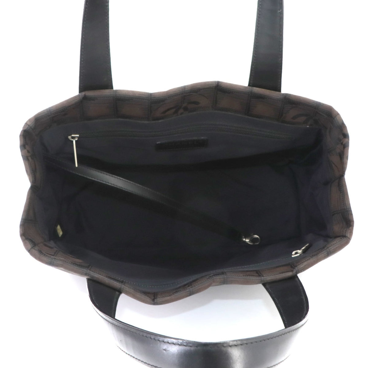 Chanel New Travel Line Black Dark Brown Nylon Jacquard Leather Handbag Tote Bag Weekend Bag (Pre-Owned)