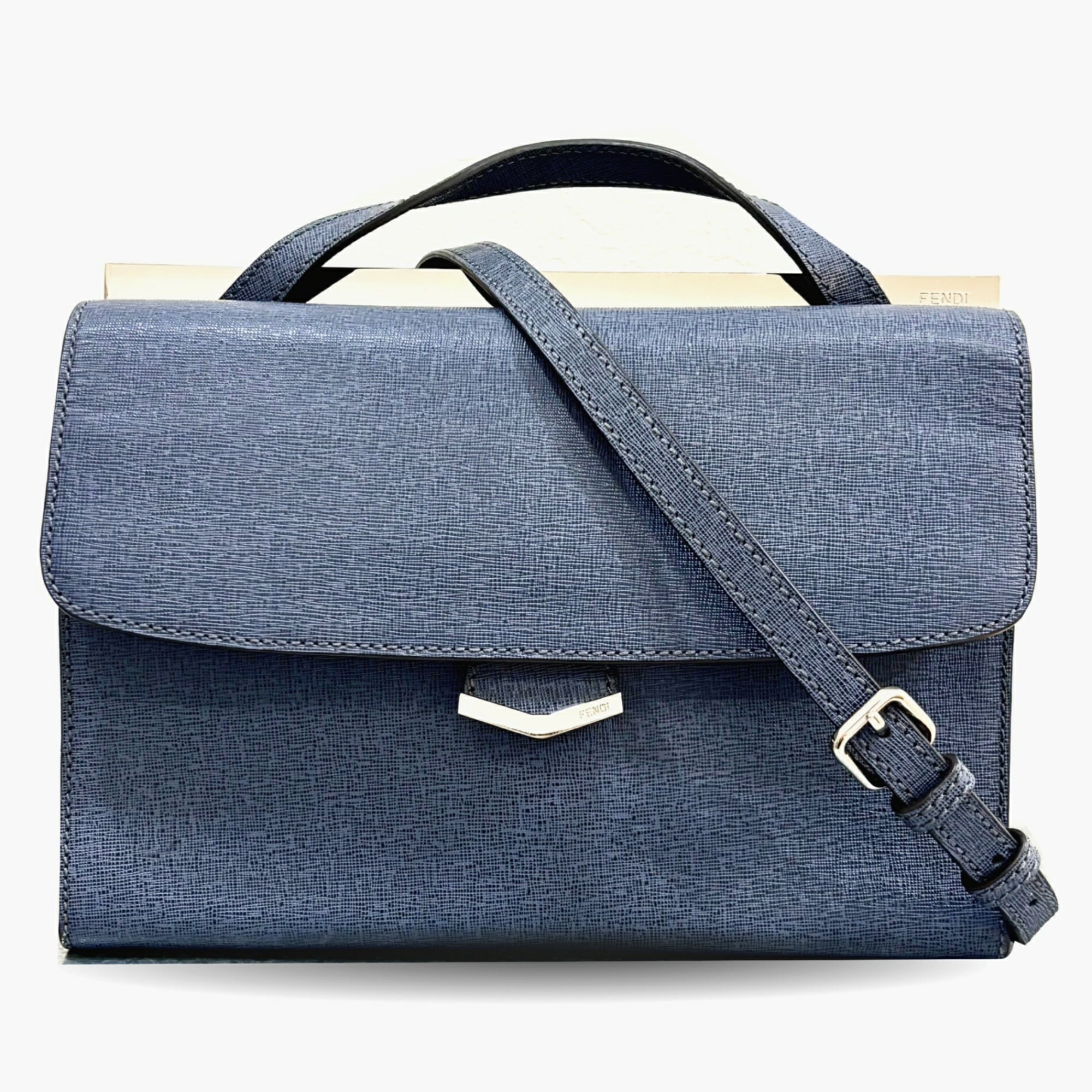 Fendi Navy Leather Handbag Shoulder Bag (Pre-Owned)