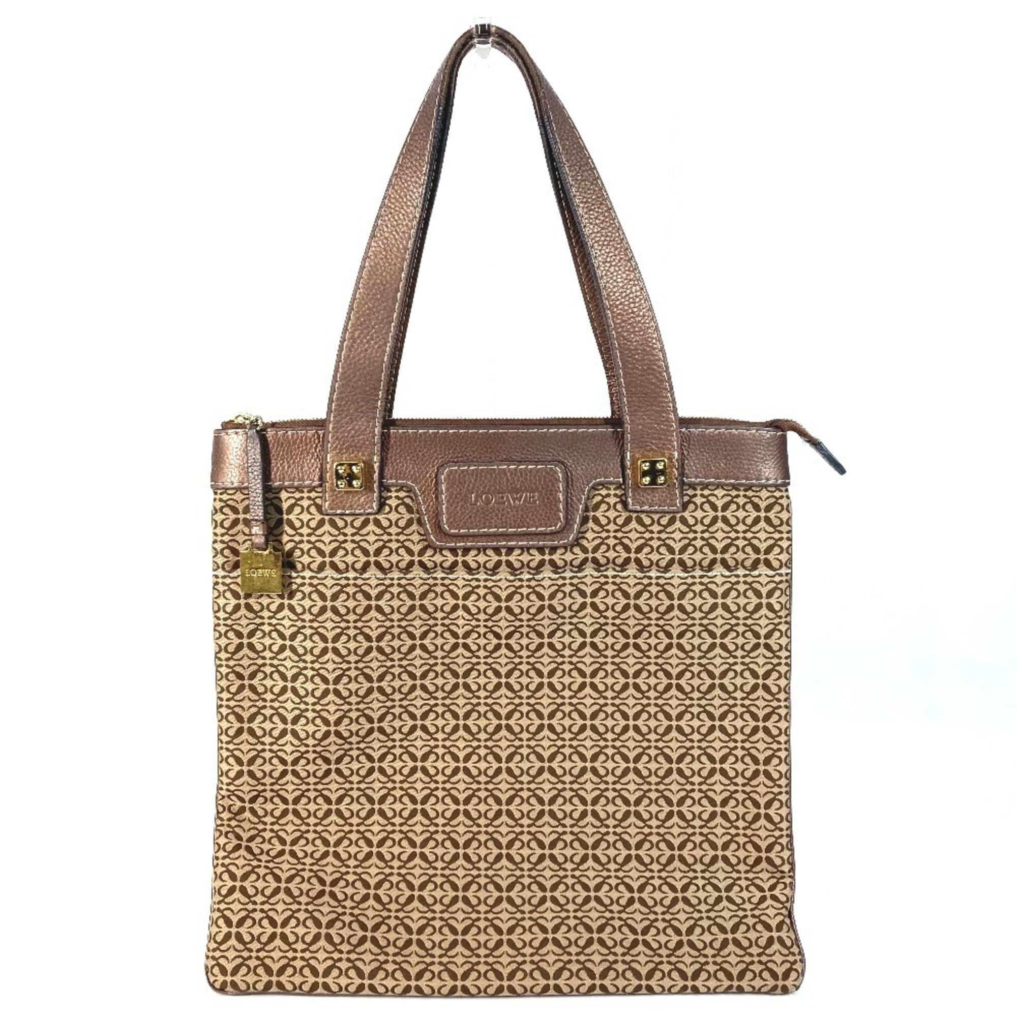 Loewe Brown Leather Canvas Shoulder Bag Tote Bag (Pre-Owned)