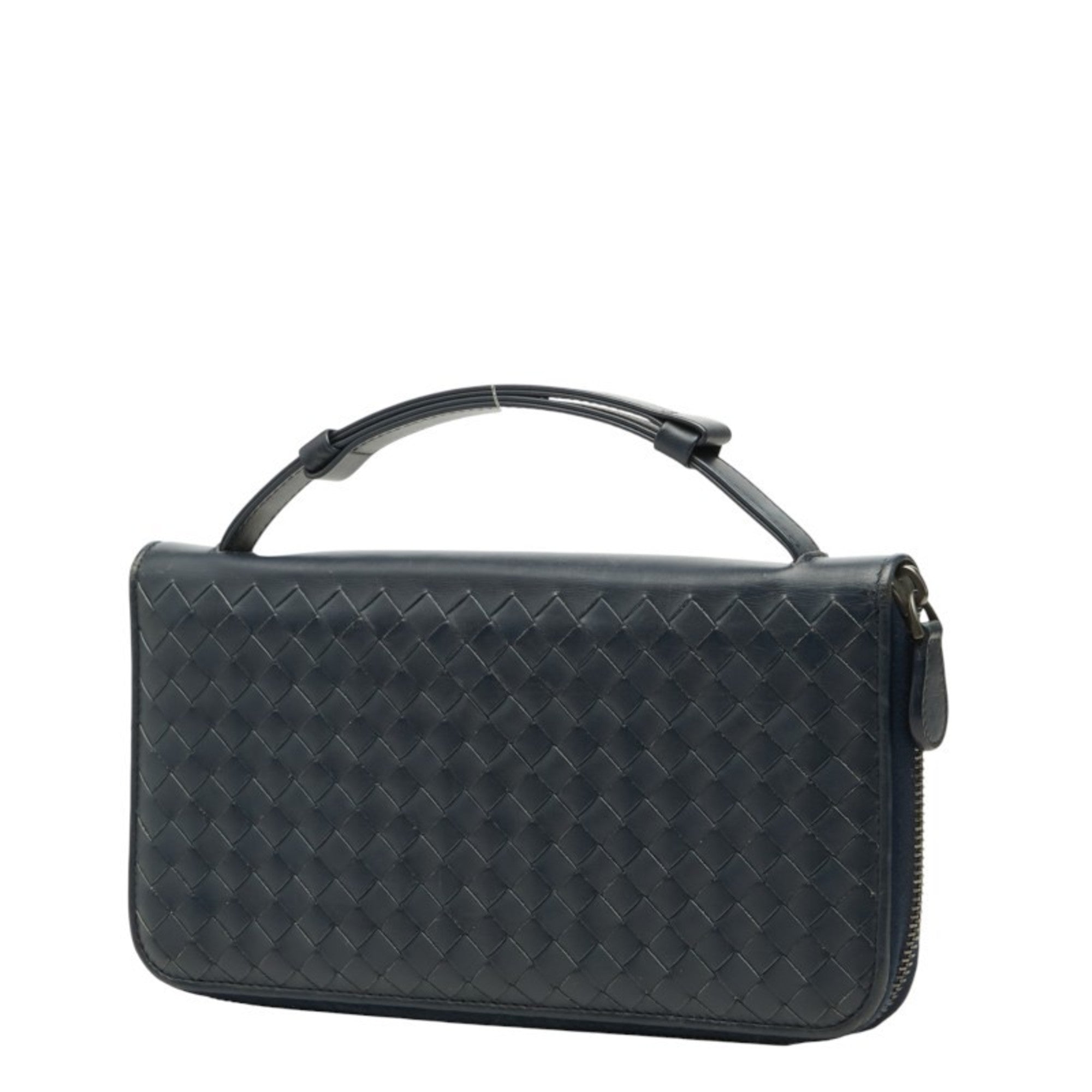Bottega Veneta Intrecciato Navy Leather Long Wallet (Bi-Fold) (Pre-Owned)