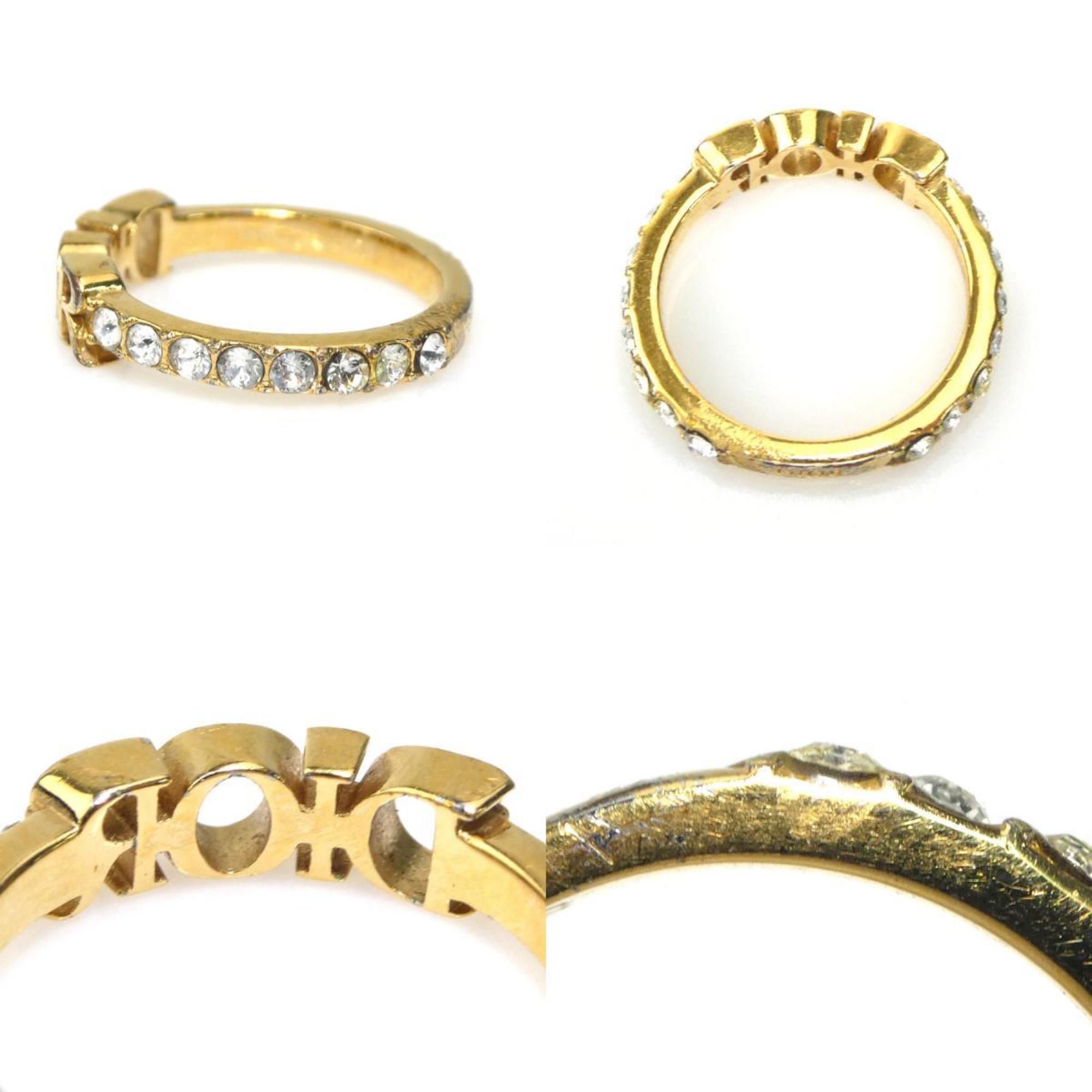 Christian Dior Gold Metal Rhinestone Band Ring (Pre-Owned)