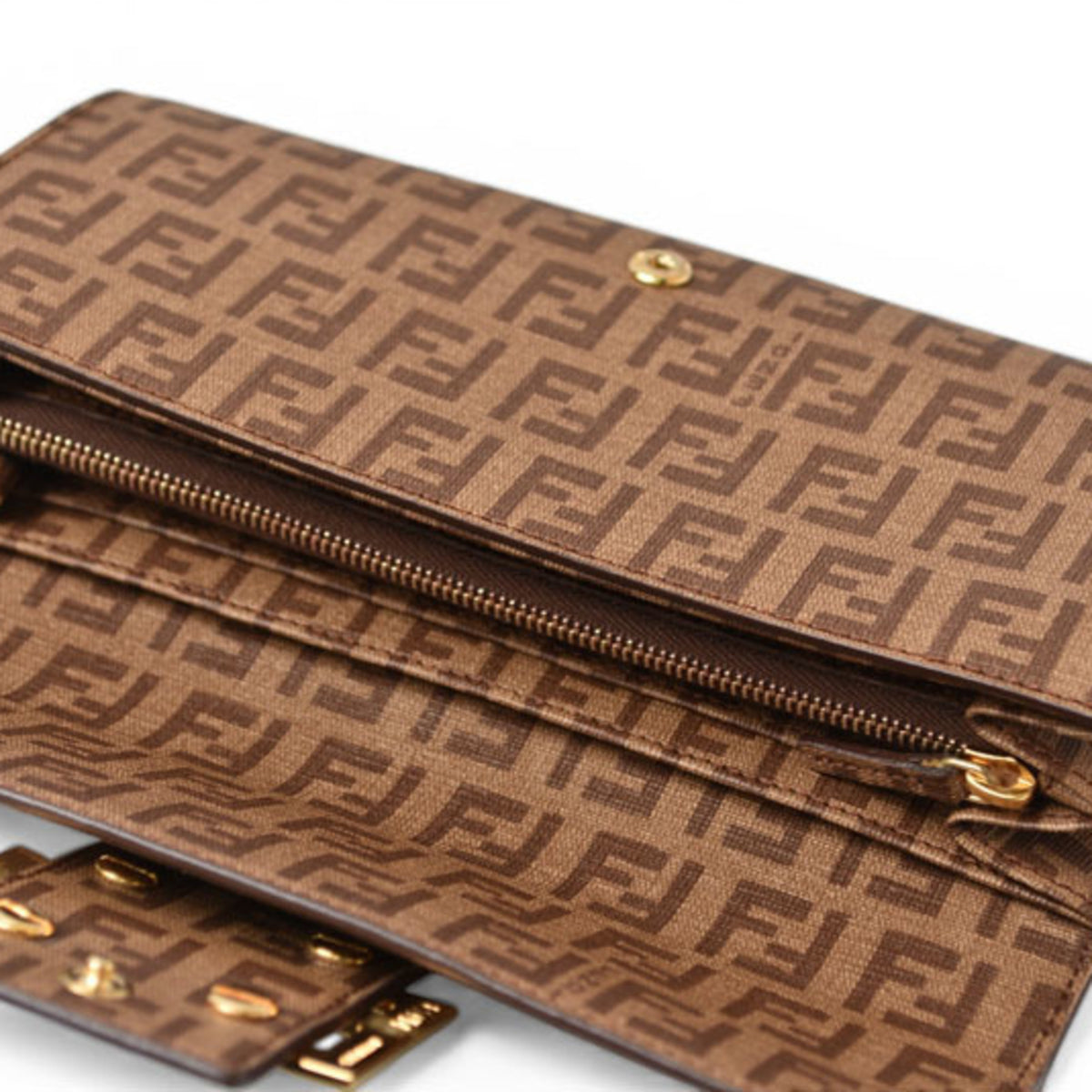 Fendi Zucca Beige Brown Zucca Long Wallet (Bi-Fold) (Pre-Owned)