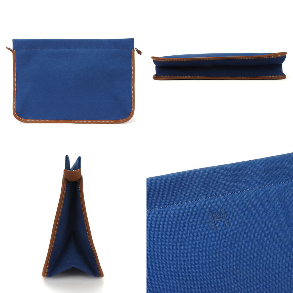 Hermes Brown Navy Canvas Leather Clutch Bag (Pre-Owned)