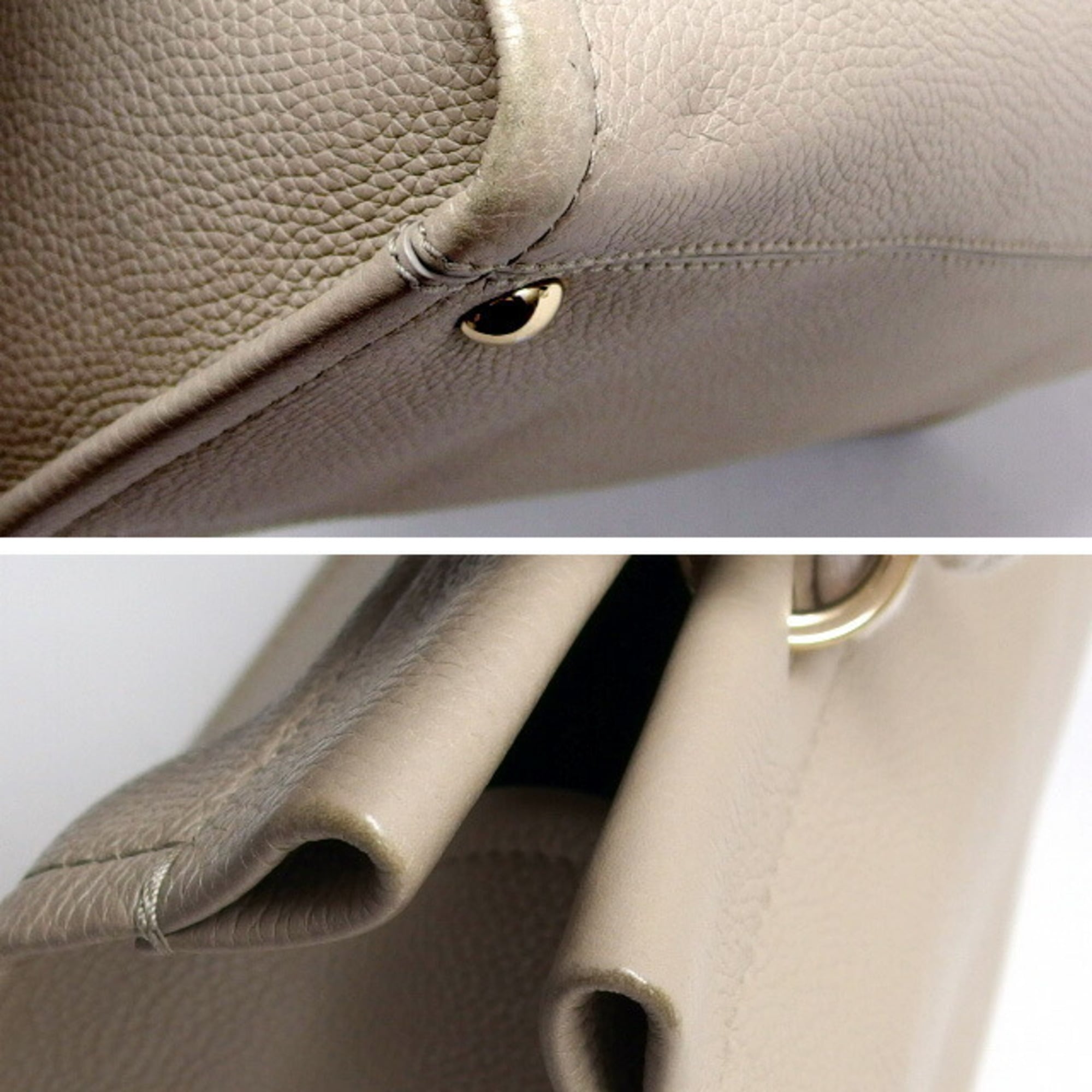 Salvatore Ferragamo Light Beige Leather Handbag Shoulder Bag Tote Bag (Pre-Owned)