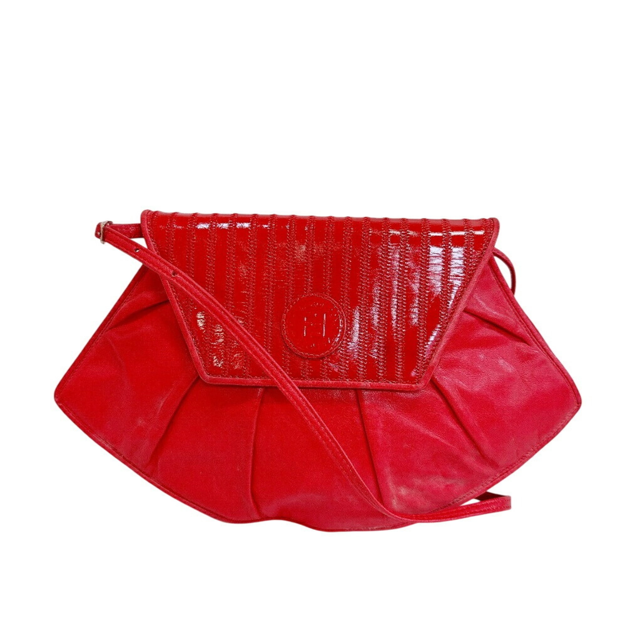 Fendi Red Color Leather Pochette Shoulder Bag (Pre-Owned)