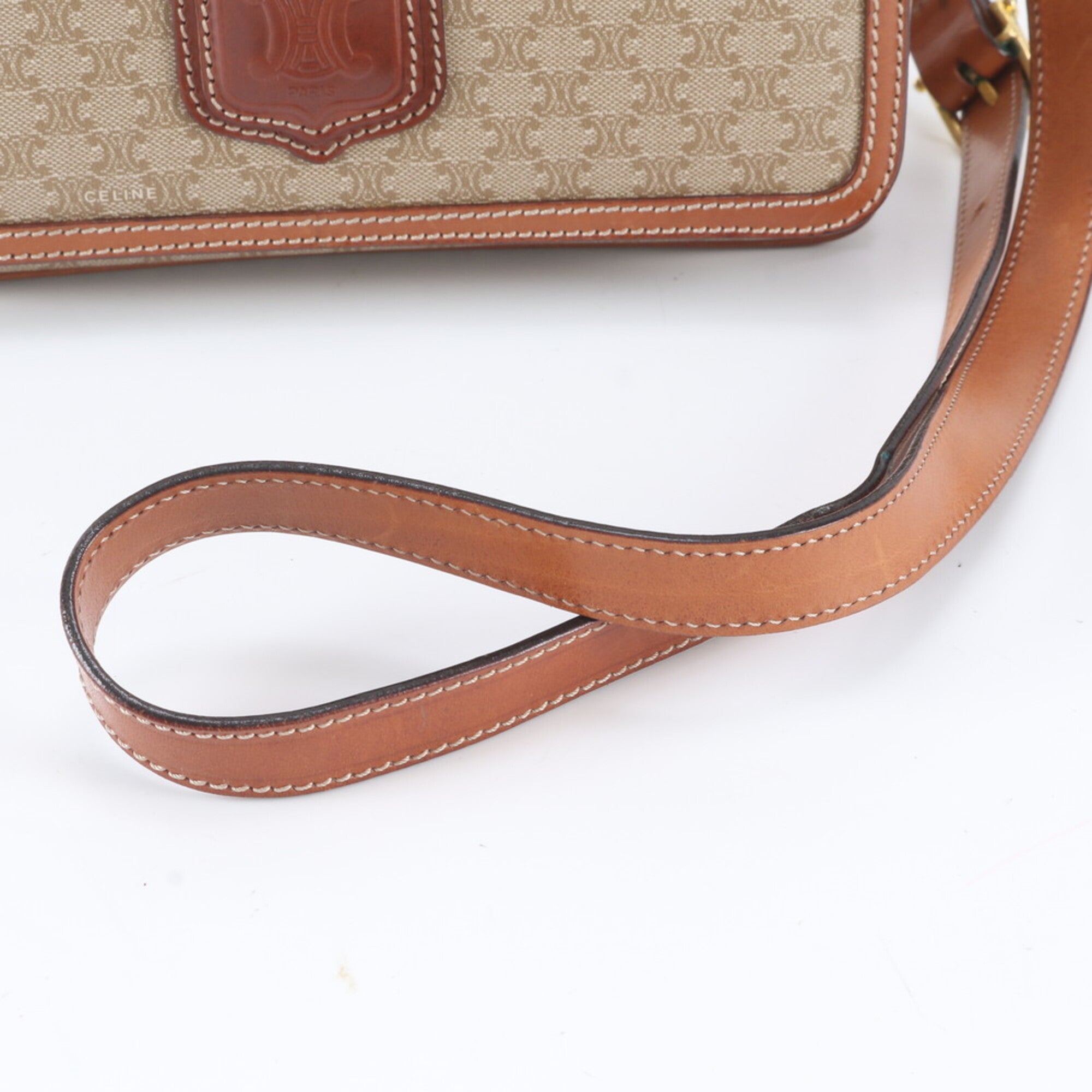 Celine Brown Leather Coated Canvas Handbag Shoulder Bag Tote Bag (Pre-Owned)