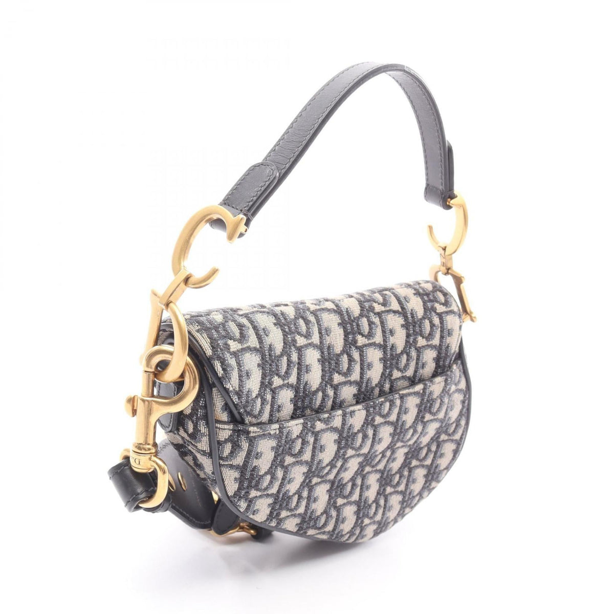 Christian Dior Ivory Navy Canvas Leather Handbag Saddle Bag (Pre-Owned)