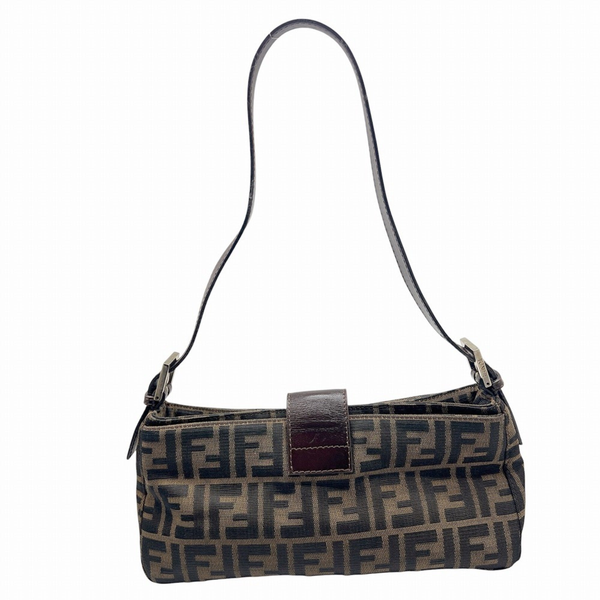 Fendi Zucca Brown Canvas Leather Handbag Shoulder Bag (Pre-Owned)