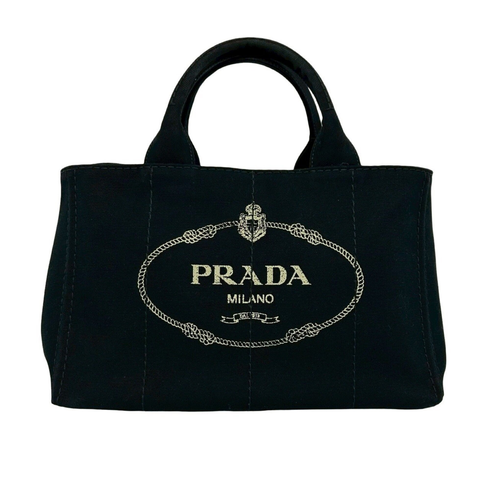 Prada Black Canvas Handbag Shoulder Bag Tote Bag (Pre-Owned)