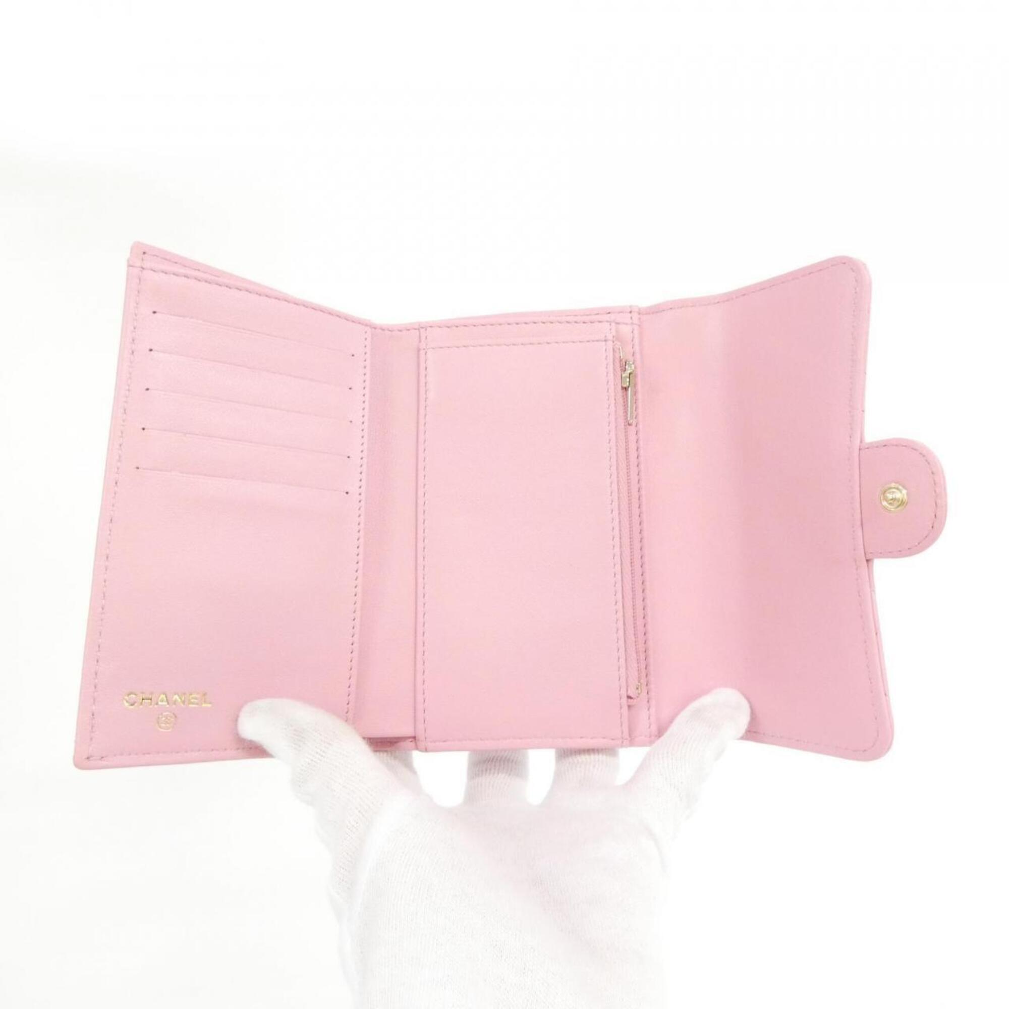 Chanel Pink Leather Wallet (Tri-Fold) (Pre-Owned)