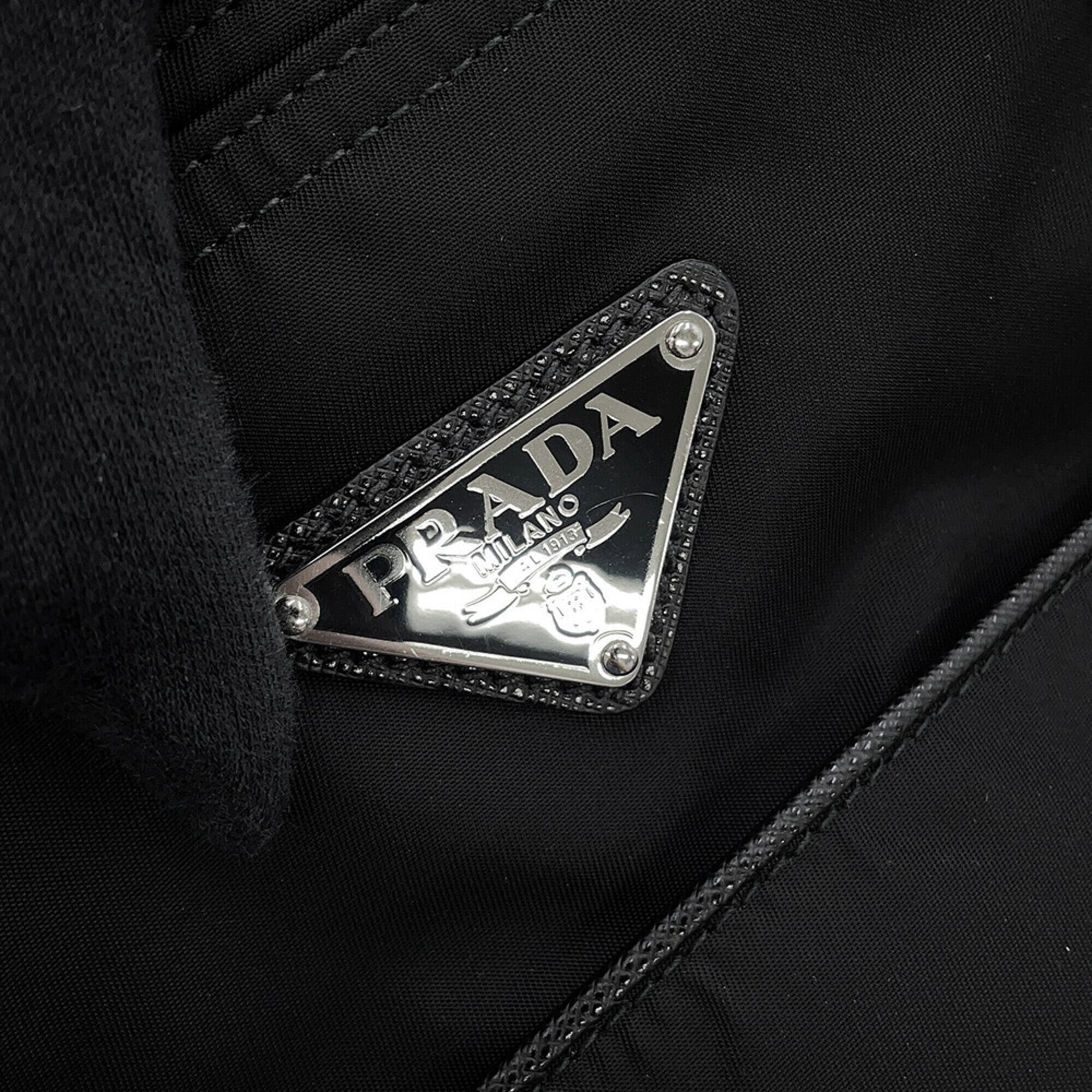 Prada Saffiano Black Nylon Leather Handbag Shopping Bag Tote Bag (Pre-Owned)