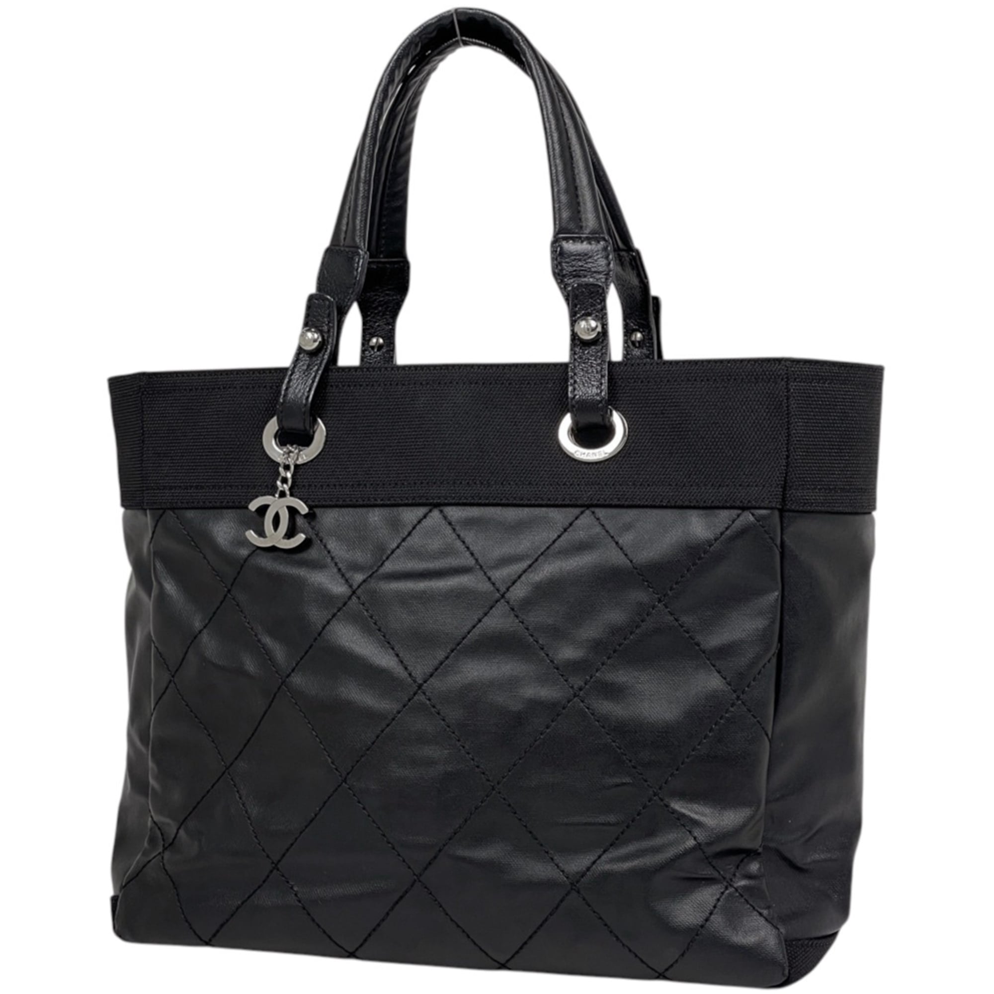 Chanel Black Coated Canvas Leather Tote Bag (Pre-Owned)