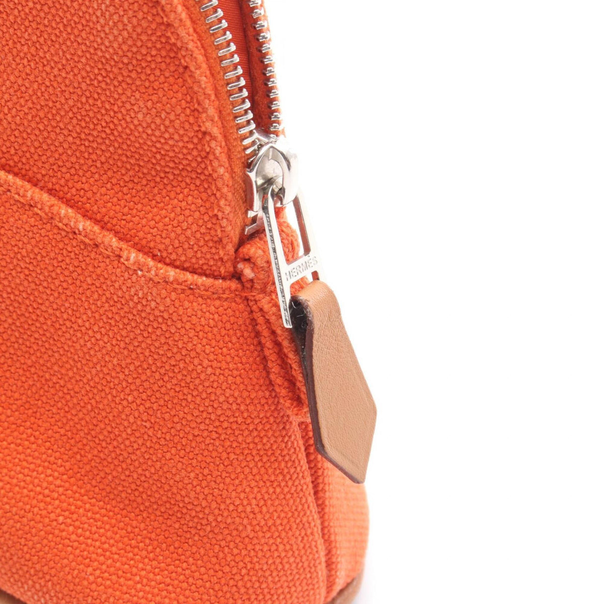 Hermes Brown Orange Canvas Leather Handbag Pouch (Pre-Owned)