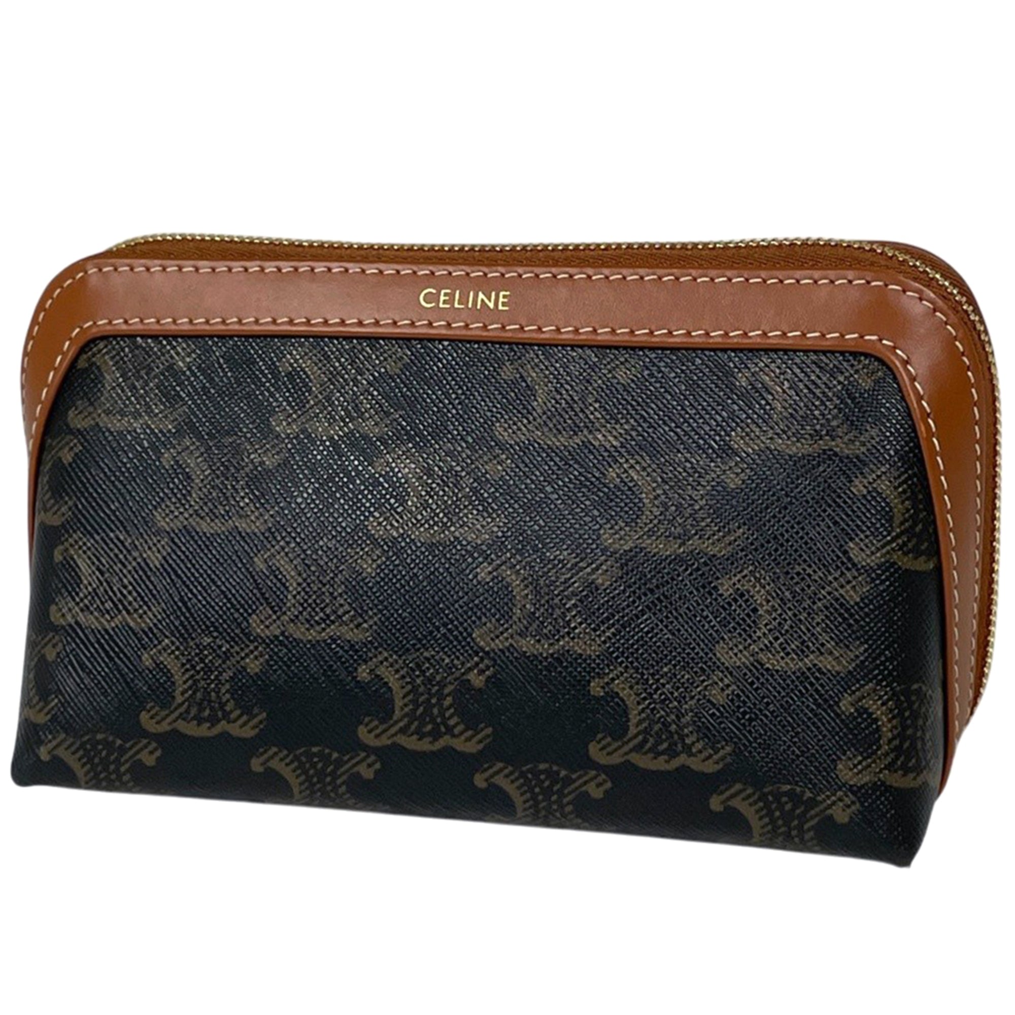 Celine Brown Coated Canvas Leather Pouch (Pre-Owned)