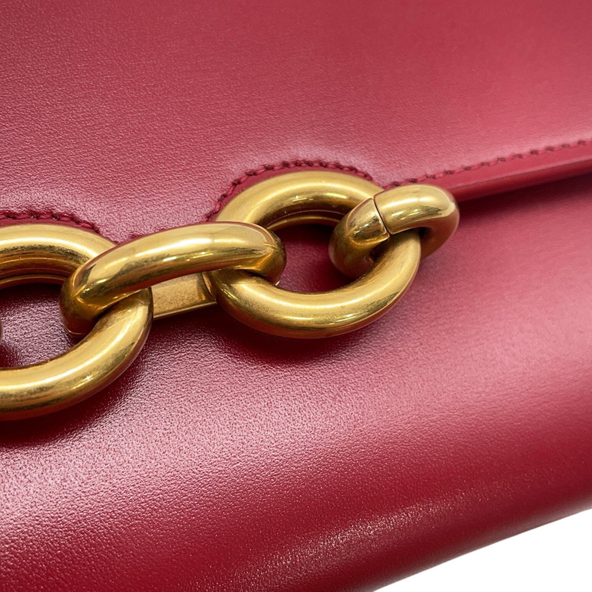 Yves Saint Laurent Red Color Leather Chain/Shoulder Wallet (Pre-Owned)