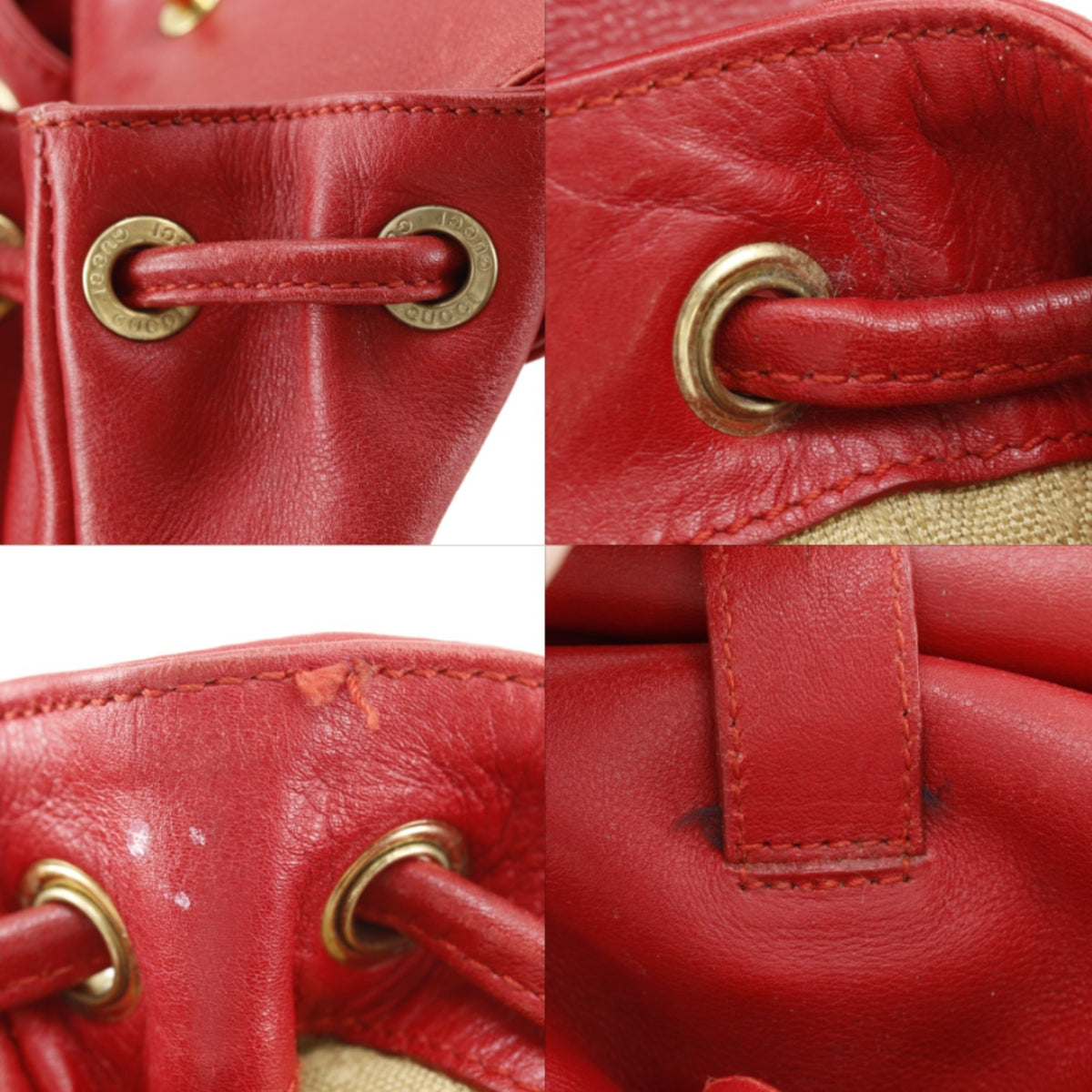 Gucci Bamboo Red Color Leather Backpack (Pre-Owned)