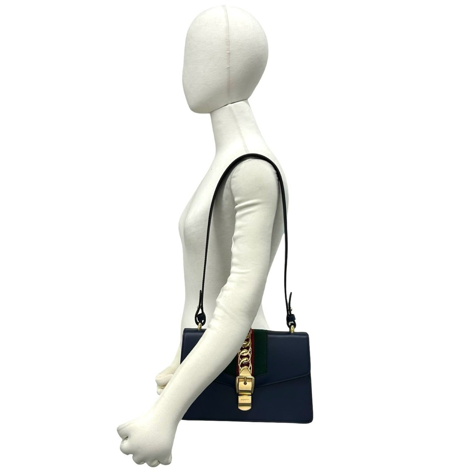 Gucci Green Navy Red Color Leather Shoulder Bag (Pre-Owned)
