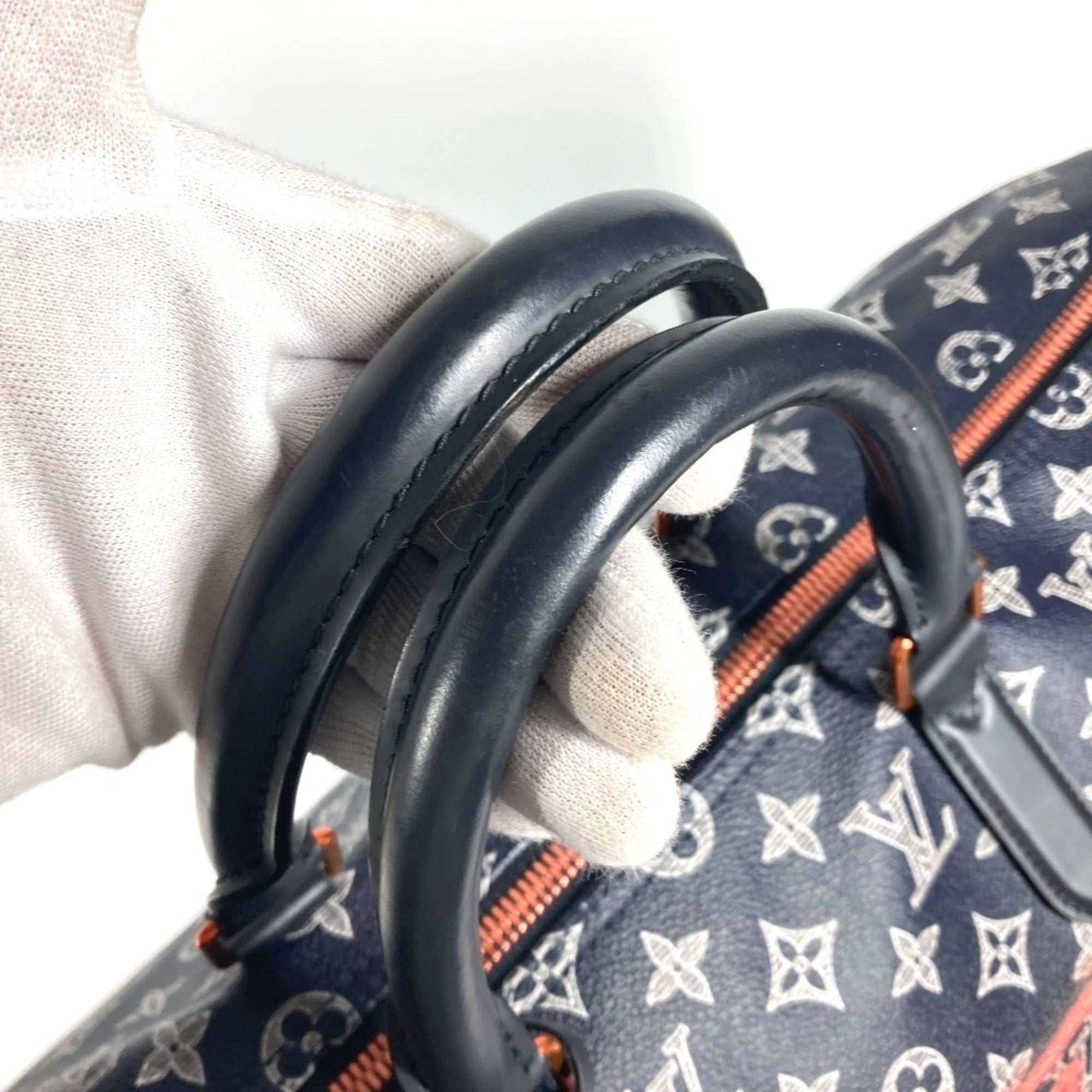Louis Vuitton Navy Red Color Monogram Boston Bag Handbag (Pre-Owned)