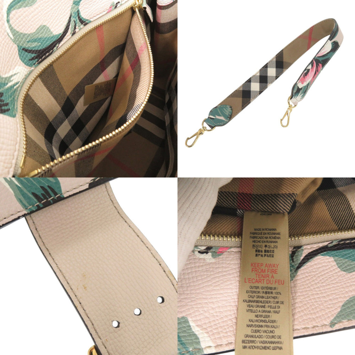Burberry Beige Green Pink Leather Handbag Shoulder Bag (Pre-Owned)