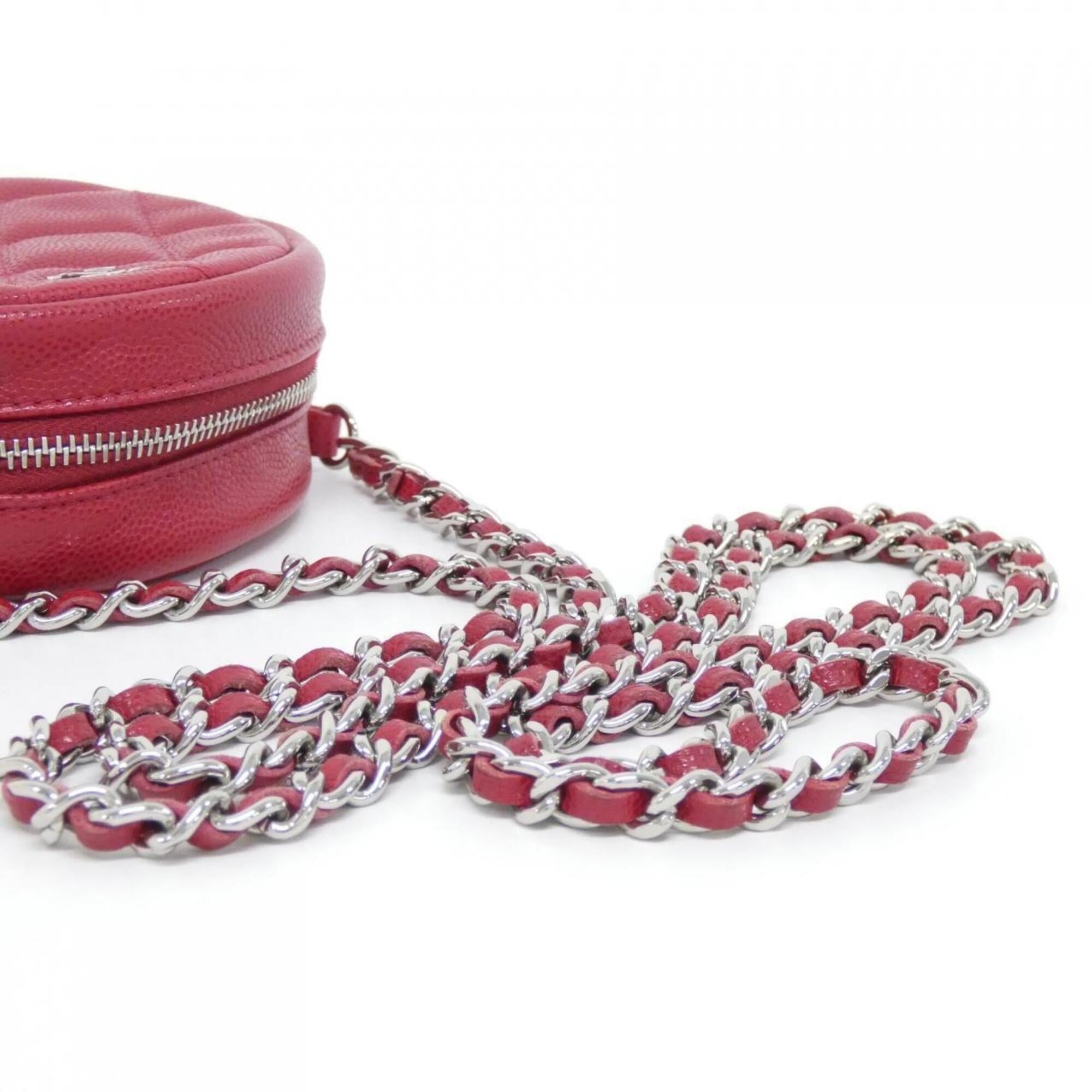 Chanel Red Color Grained Calfskin Shoulder Bag (Pre-Owned)