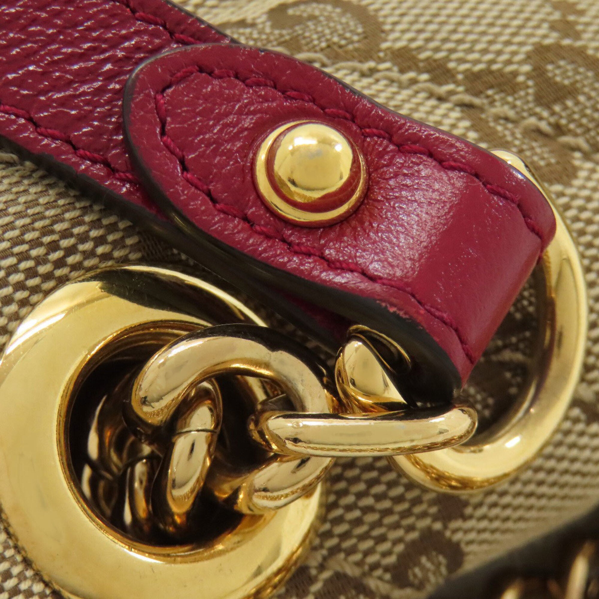 Gucci Red Color Canvas Leather Shoulder Bag (Pre-Owned)