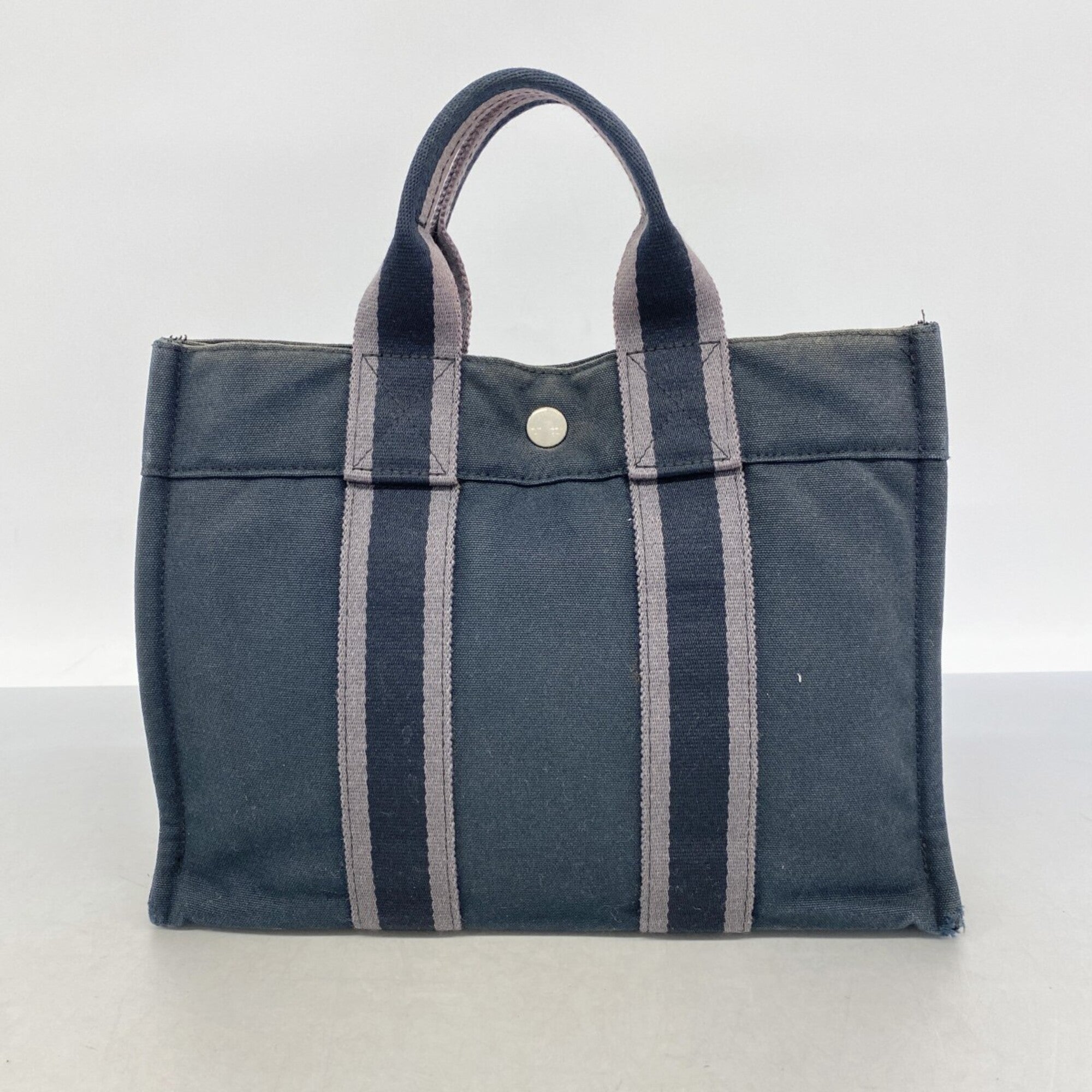 Hermes Black Gray Canvas Handbag (Pre-Owned)