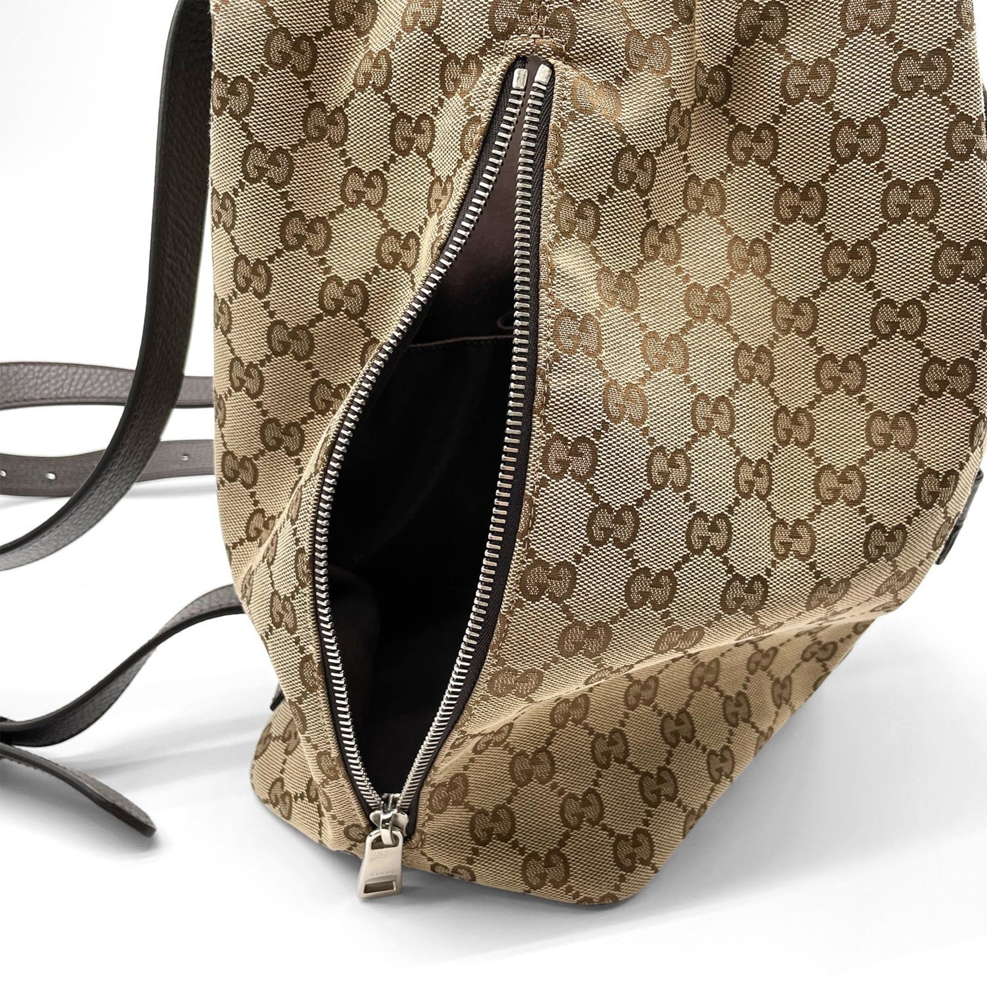 Gucci Brown Gg Canvas Leather Backpack (Pre-Owned)