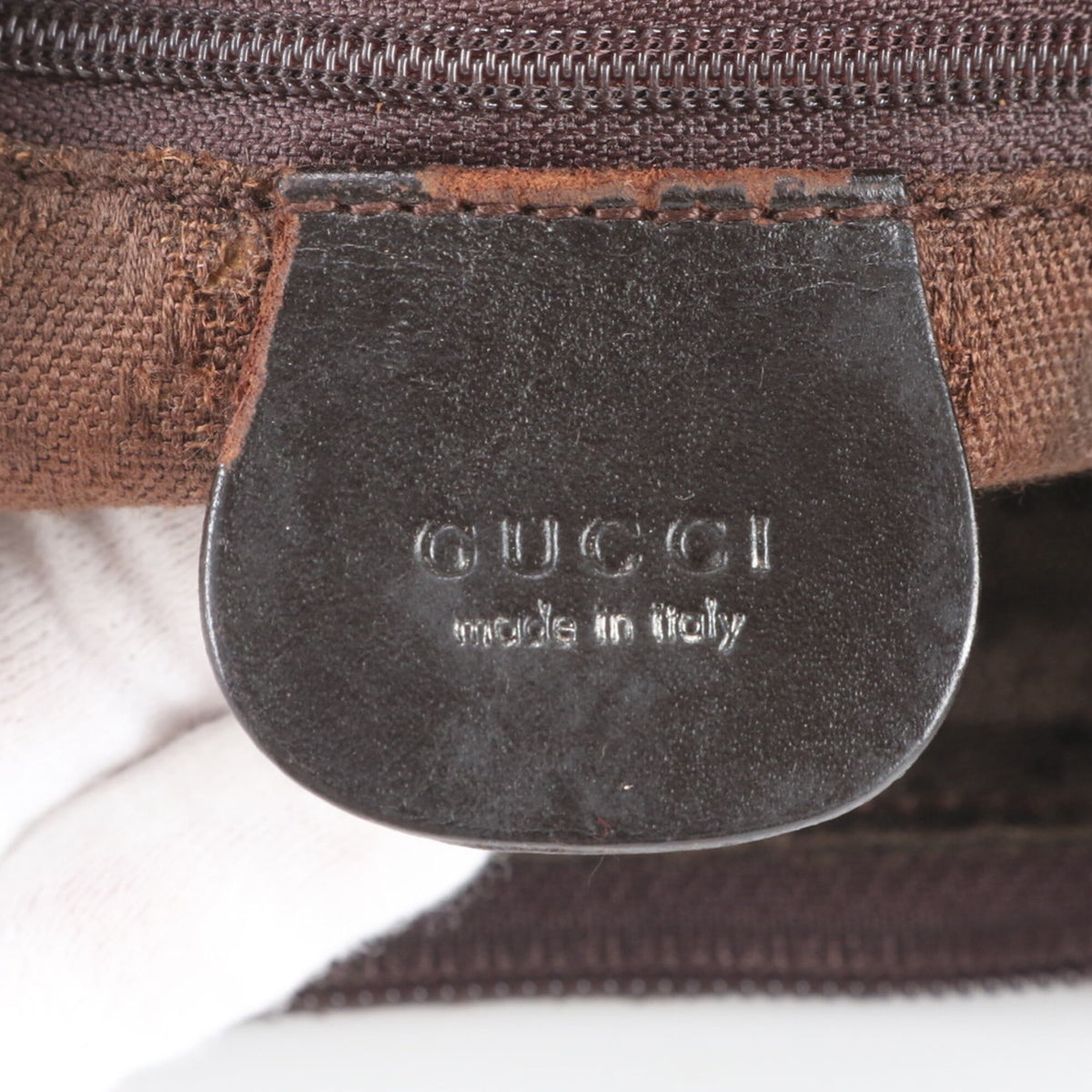 Gucci Dark Brown Leather Canvas Handbag Shoulder Bag (Pre-Owned)