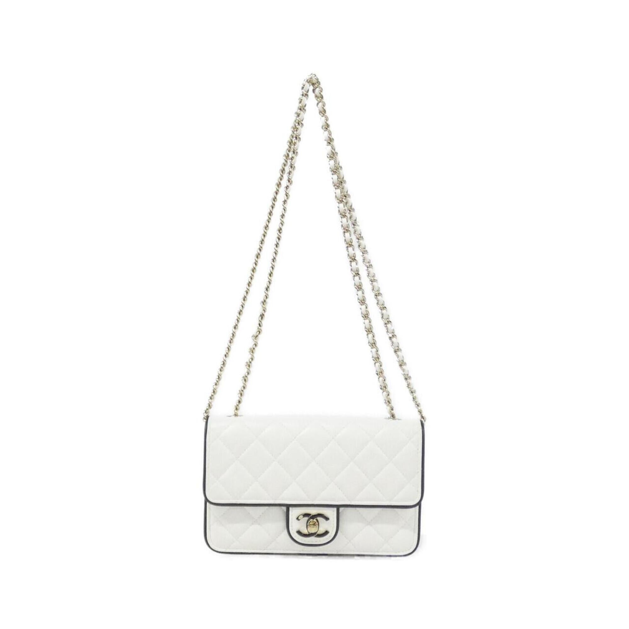 Chanel Black White Leather Chain/Shoulder Wallet (Pre-Owned)