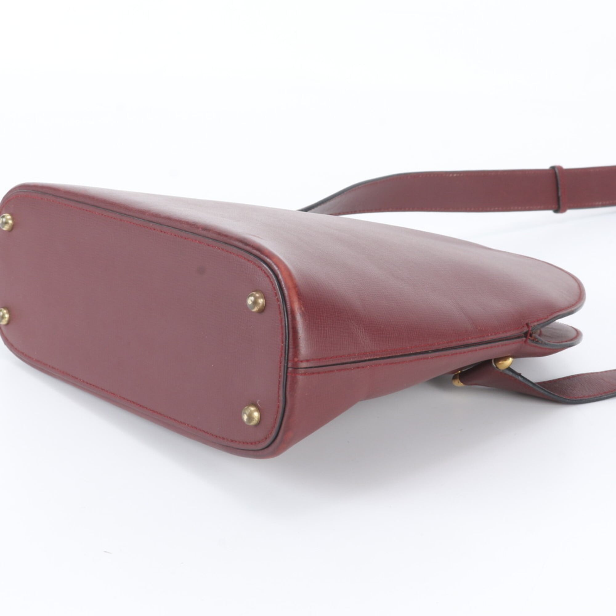 Cartier Wine Red Leather Handbag Shoulder Bag (Pre-Owned)