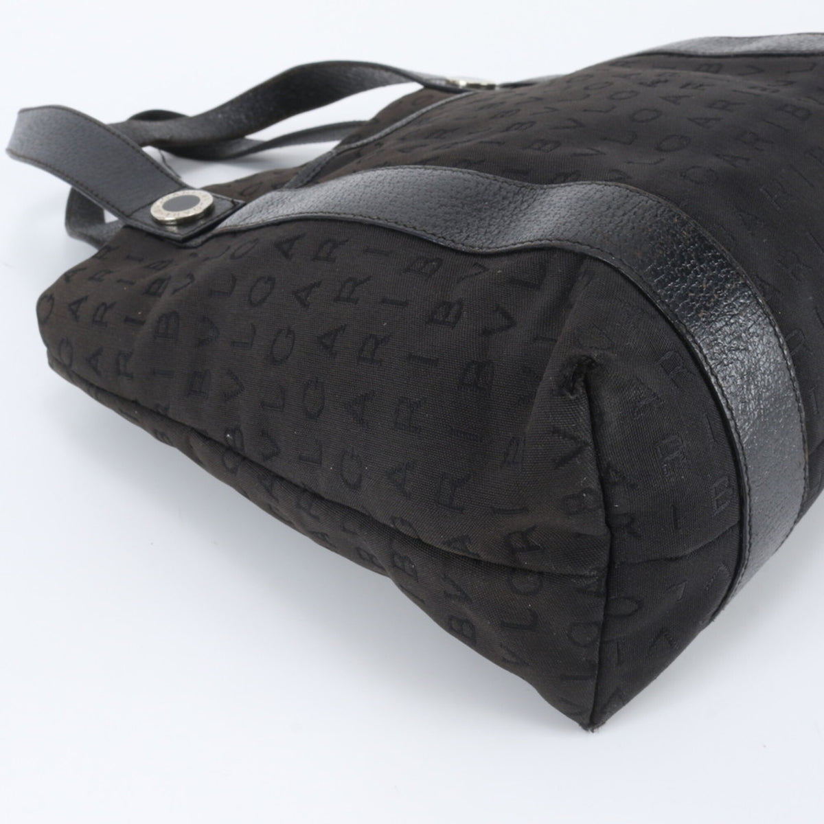 Bvlgari Black Leather Canvas Handbag Shoulder Bag Tote Bag (Pre-Owned)